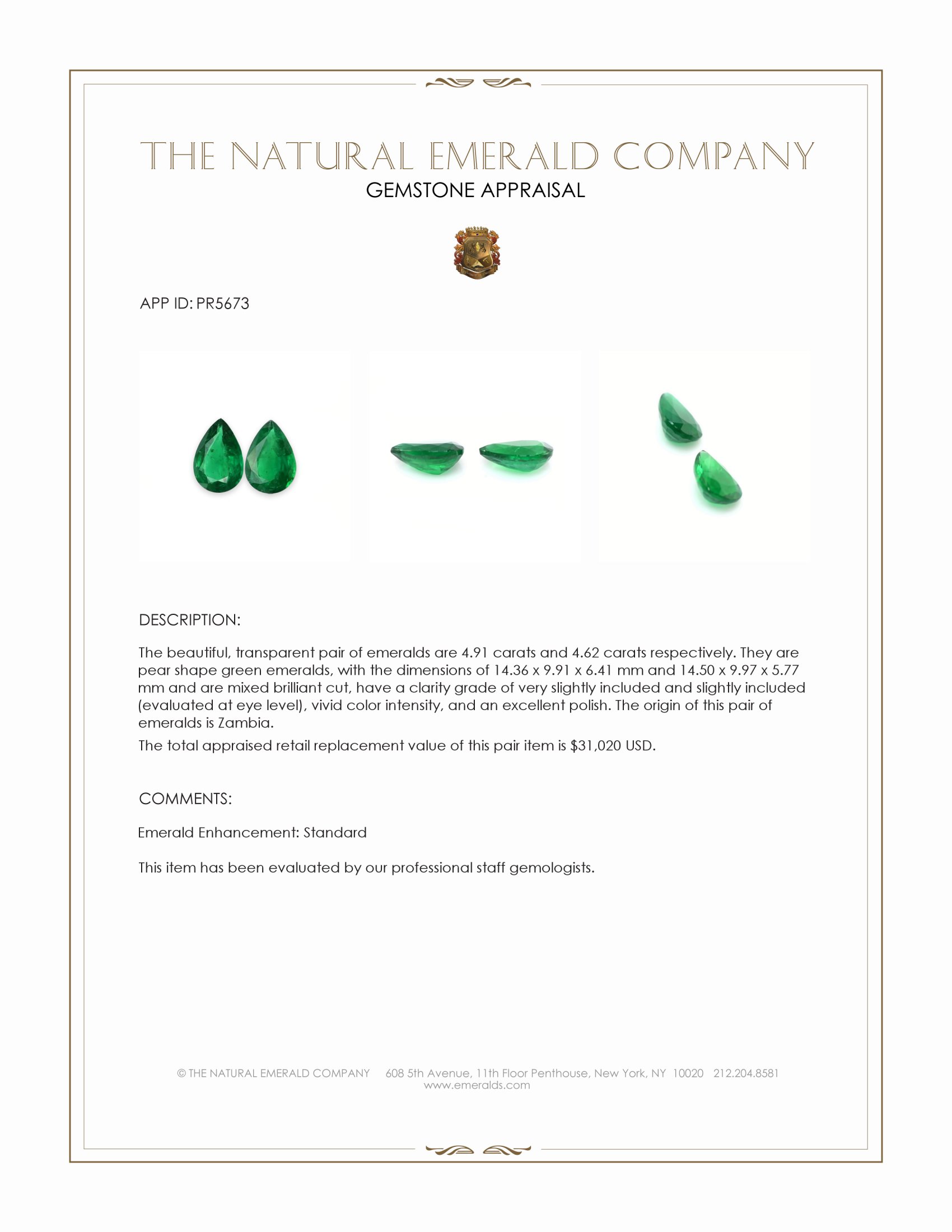 9.53 Ct.Tw. Emerald Pair from Zambia
