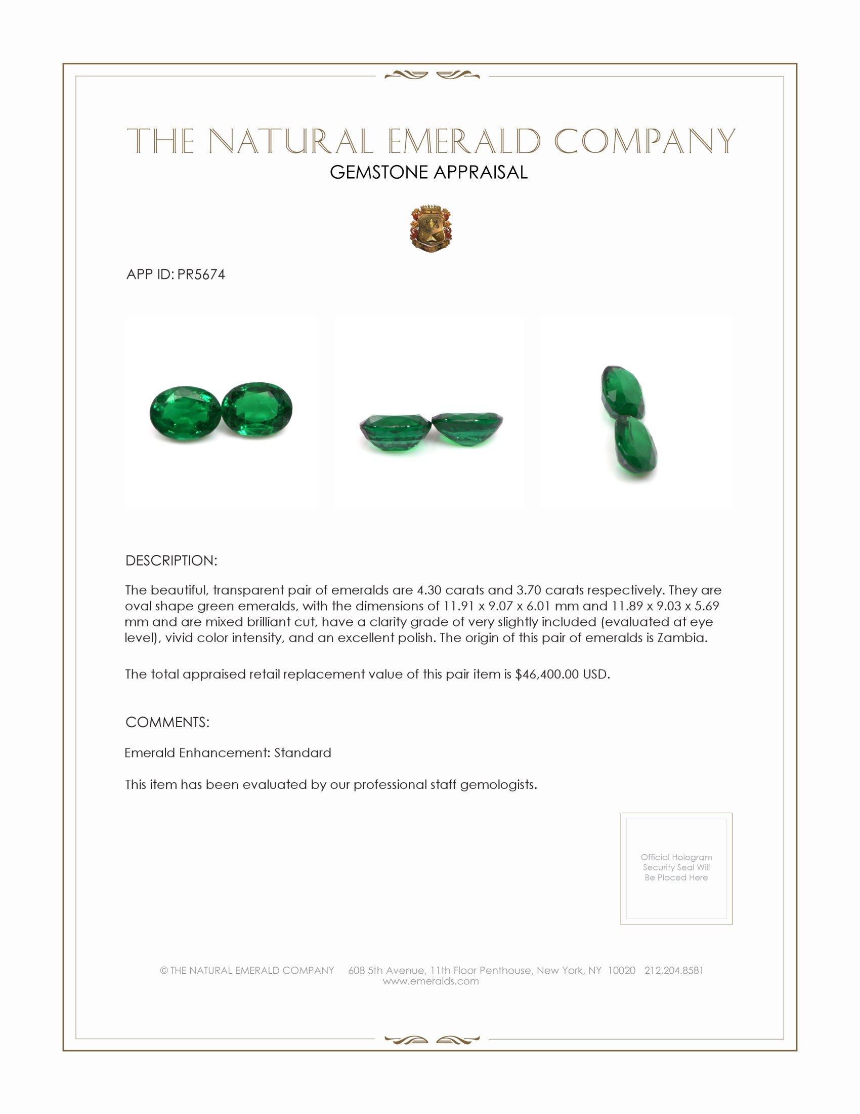 8.00 Ct.Tw. Emerald Pair from Zambia