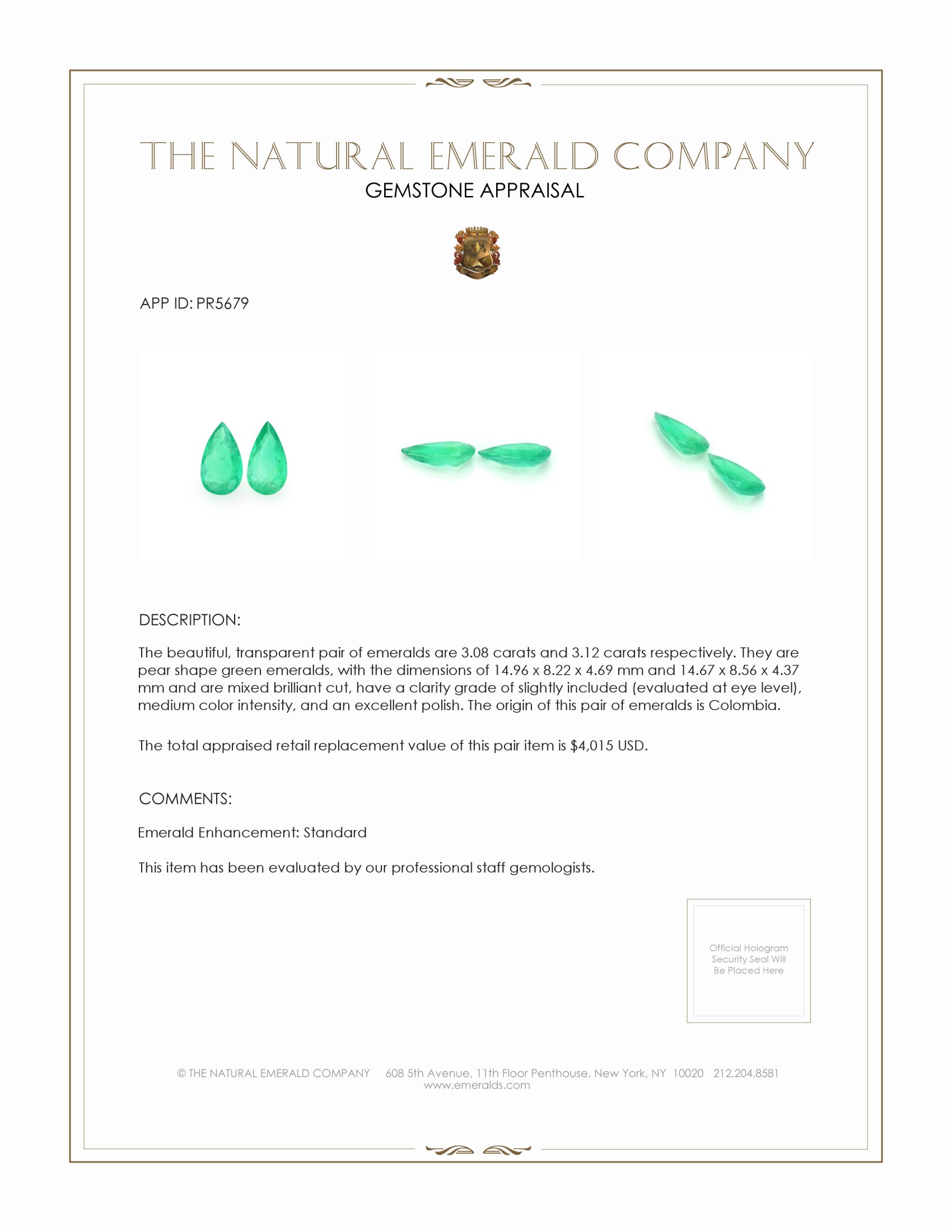 6.20 Ct.Tw. Emerald Pair from Colombia