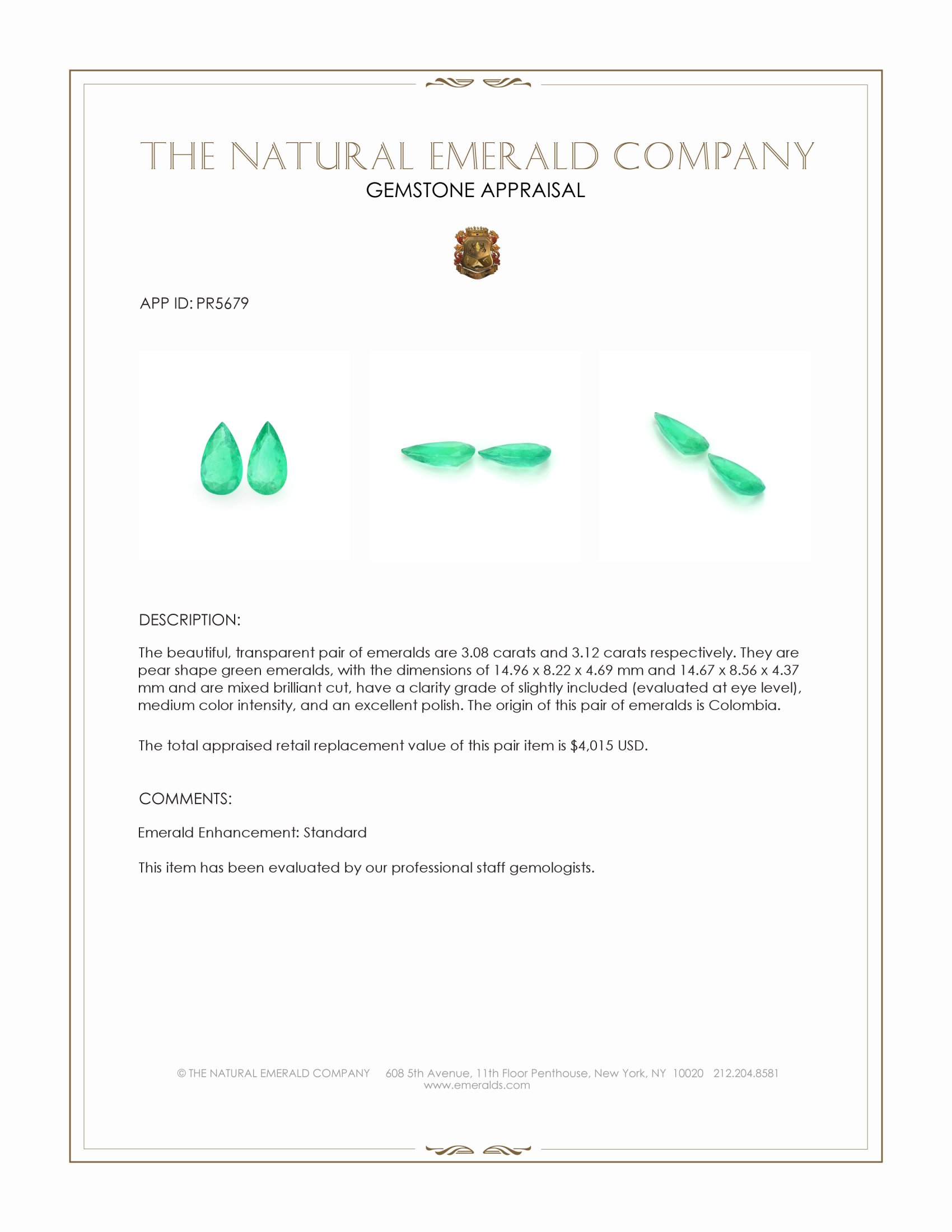 6.20 Ct.Tw. Emerald Pair from Colombia