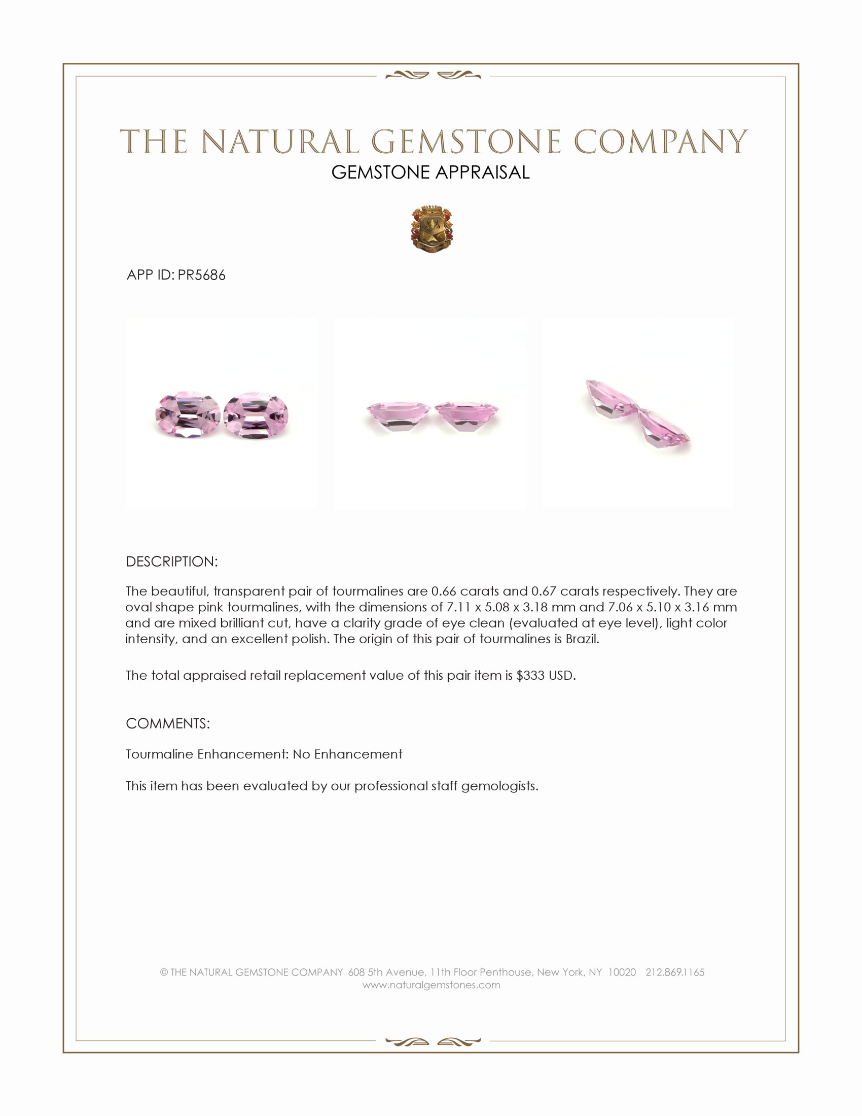 1.33 Ct.Tw. Pink Tourmaline Pair from Brazil