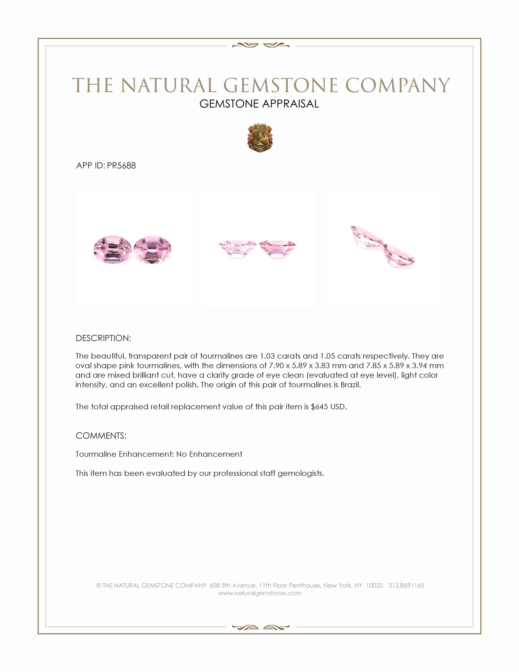 2.08 Ct.Tw. Tourmaline Pair from Brazil