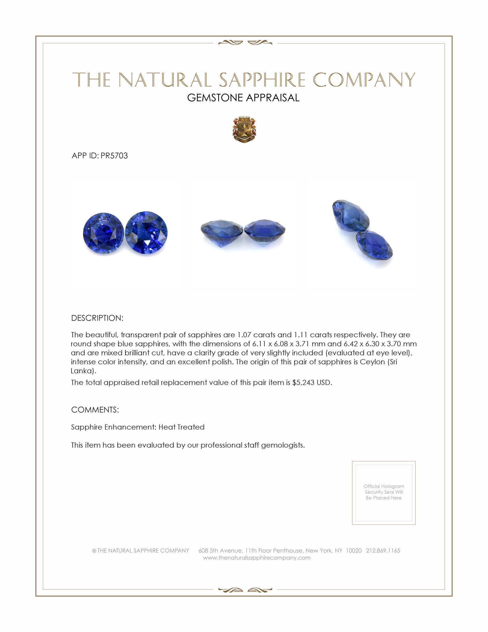 2.18 Ct.Tw. Blue Sapphire Pair from Ceylon (Sri Lanka)