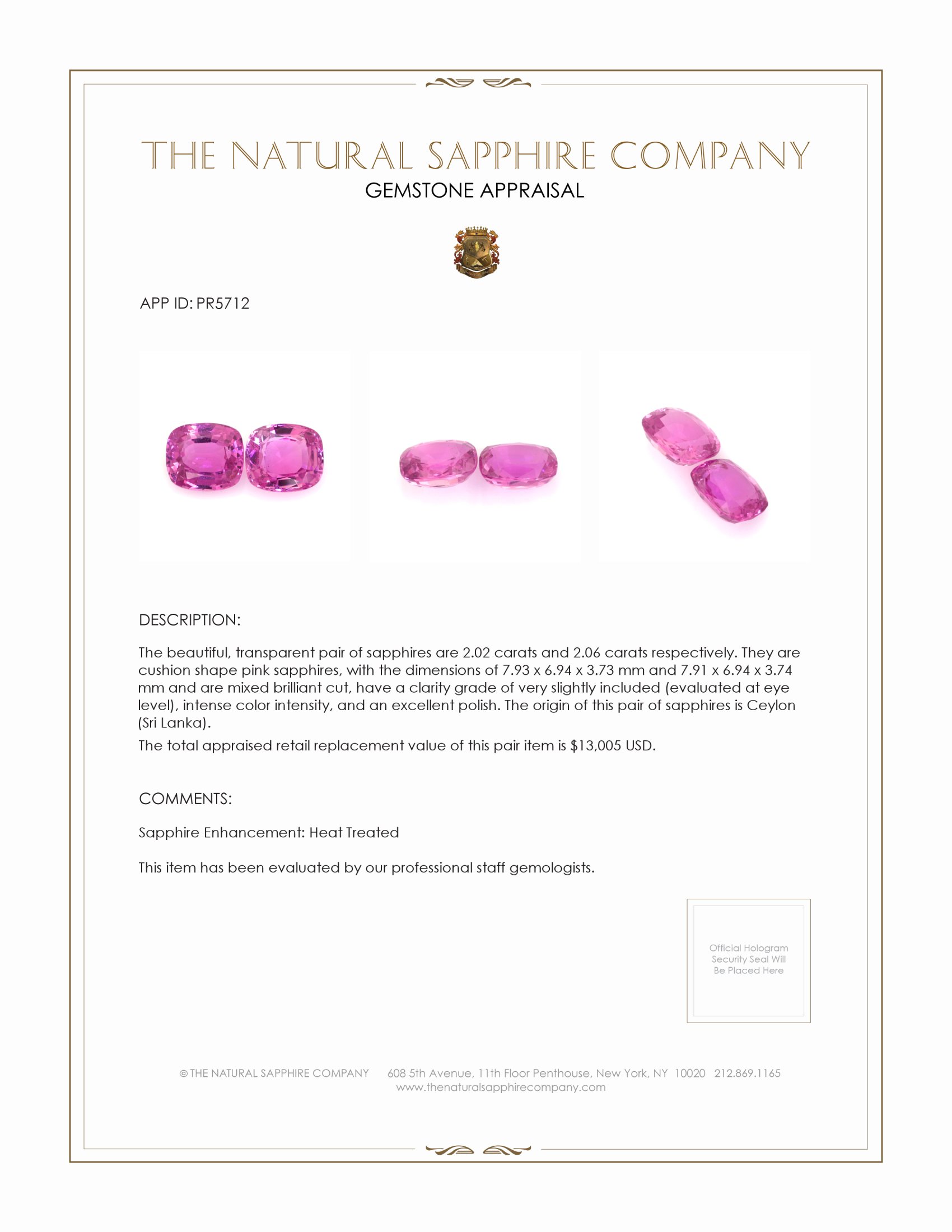 4.08 Ct.Tw. Pink Sapphire Pair from Ceylon (Sri Lanka)