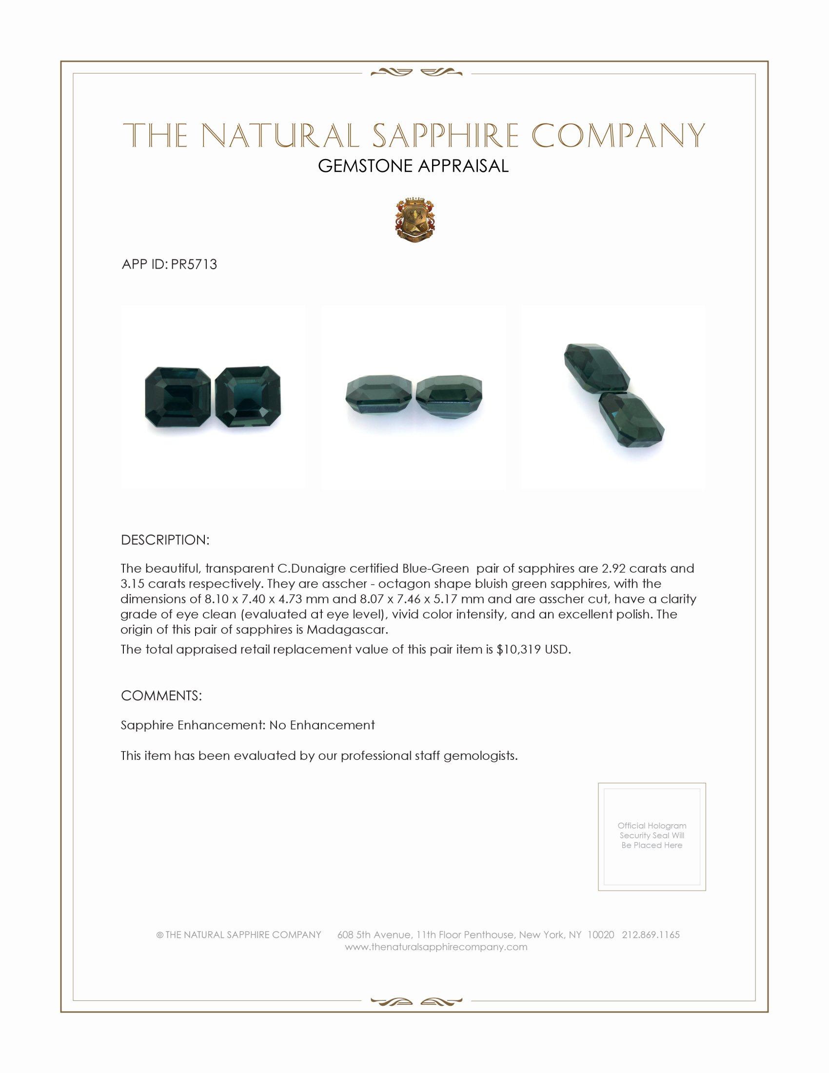 6.07 Ct.Tw. Bluish Green Sapphire Pair from Madagascar