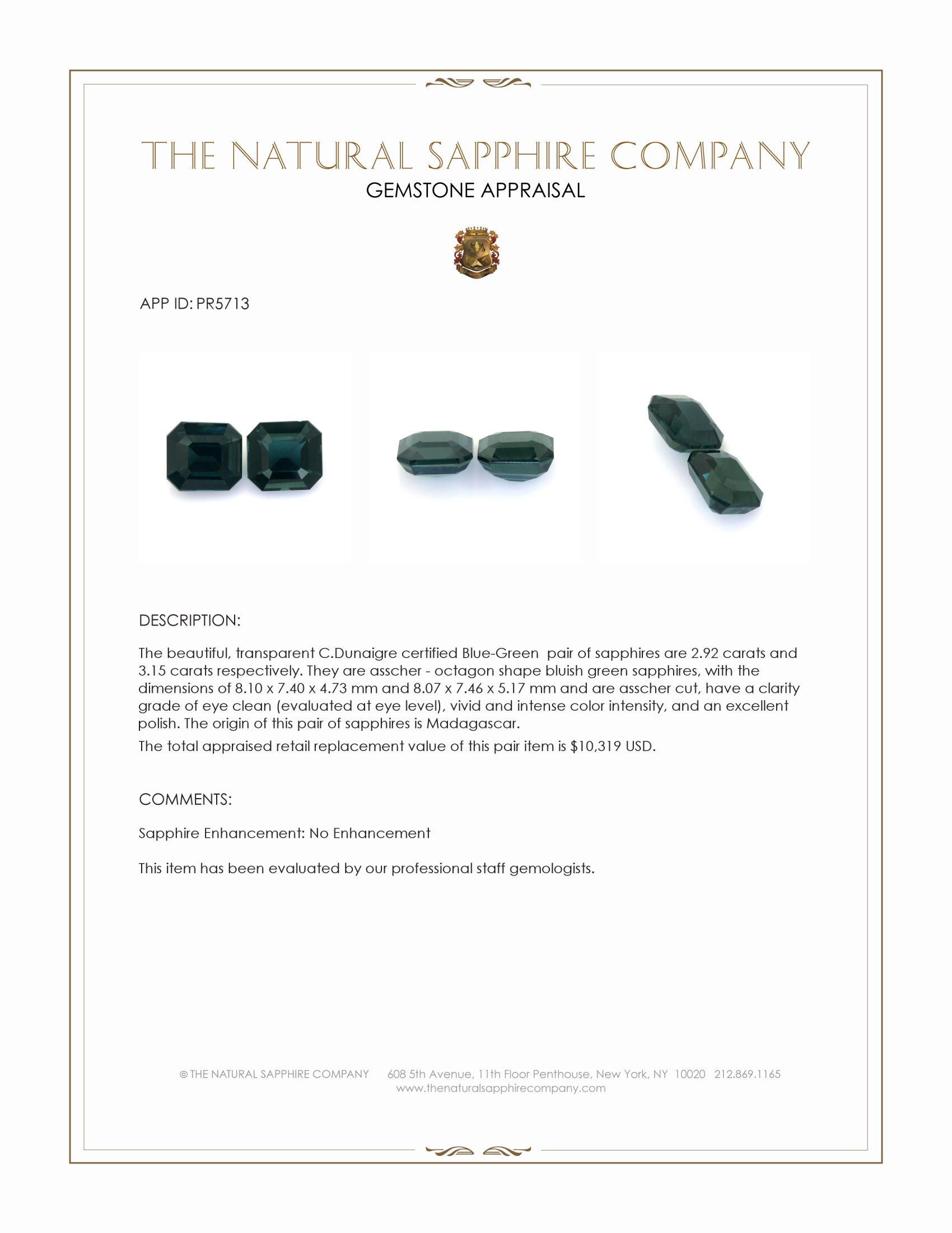 6.07 Ct.Tw. Bluish Green Sapphire Pair from Madagascar