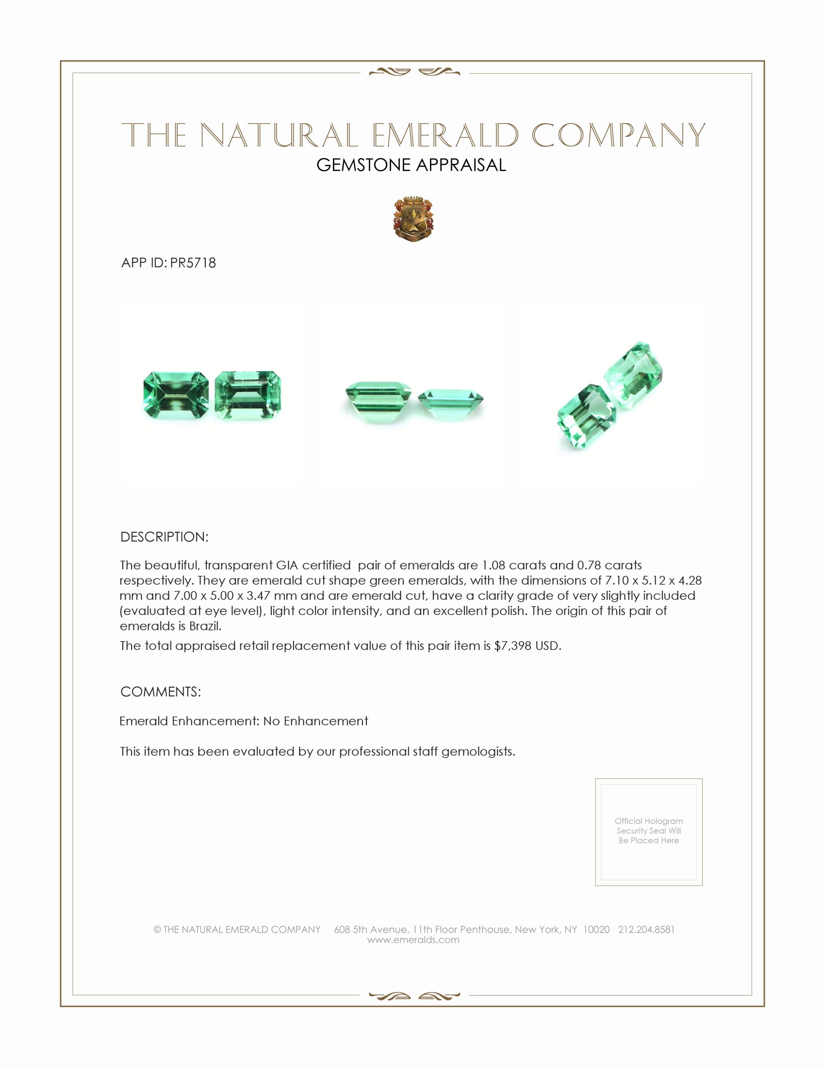 1.86 Ct.Tw. Emerald Pair from Brazil
