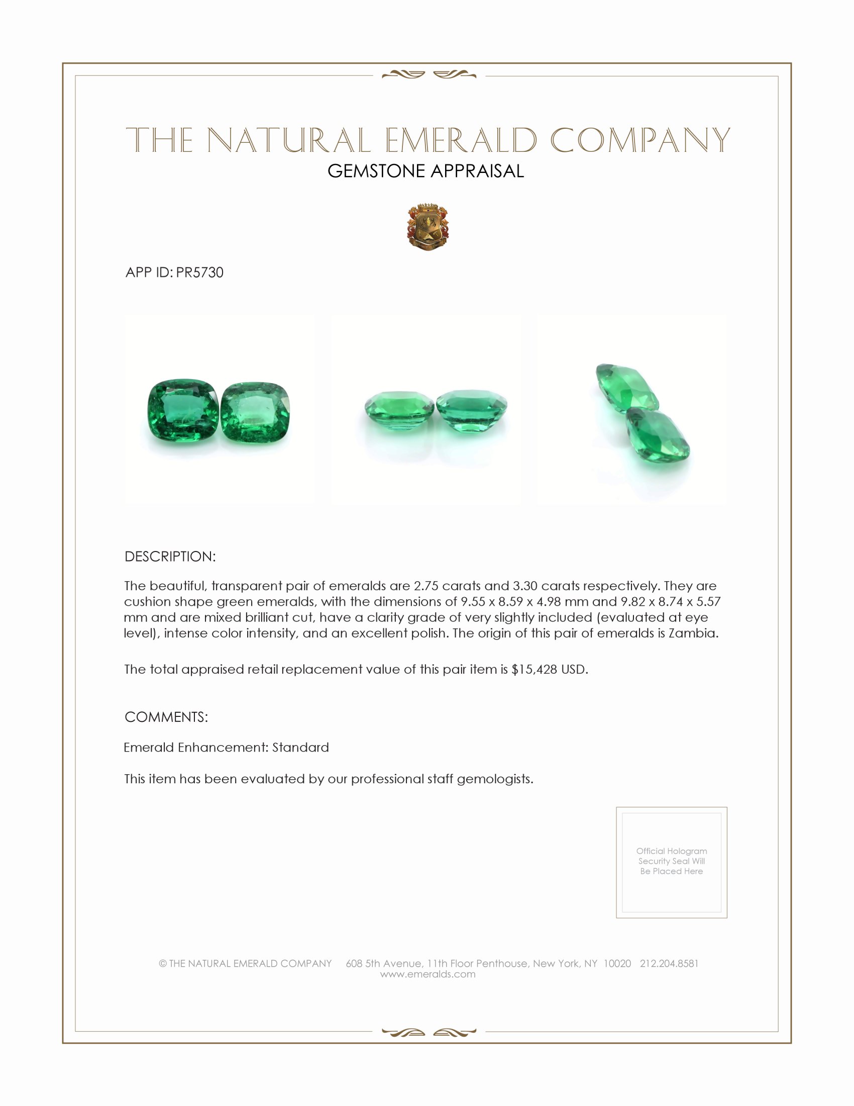 6.05 Ct.Tw. Emerald Pair from Zambia