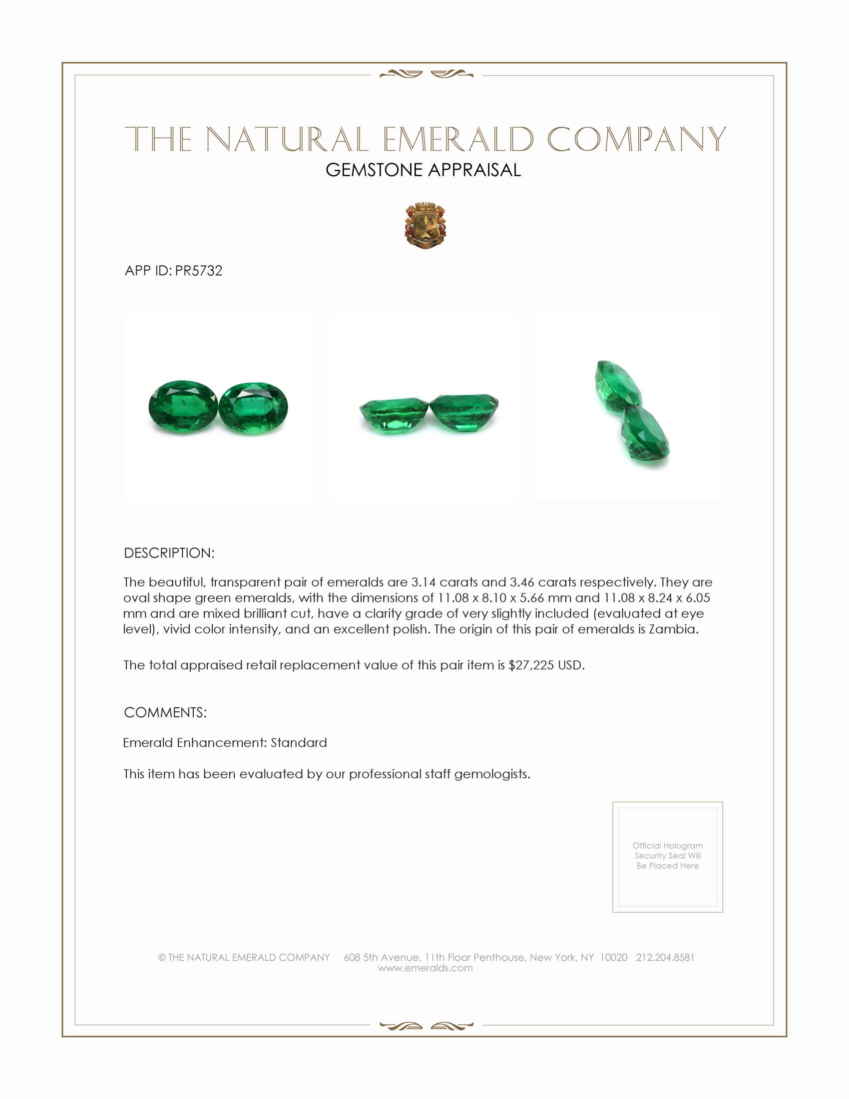 6.60 Ct.Tw. Emerald Pair from Zambia