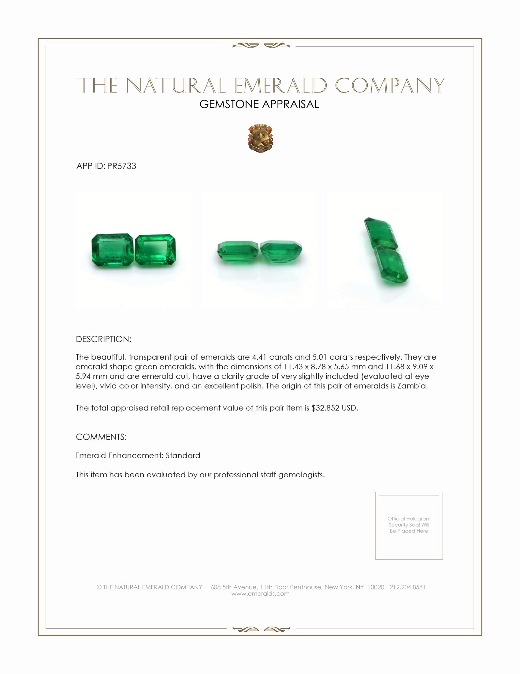 9.42 Ct.Tw. Emerald Pair from Zambia