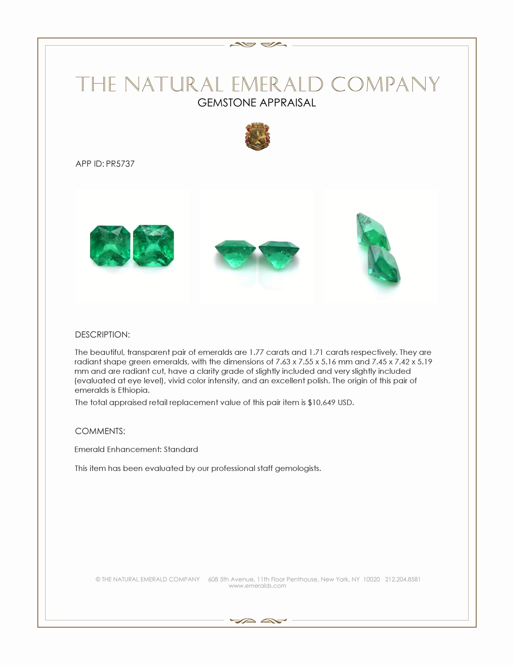 3.48 Ct.Tw. Emerald Pair from Ethiopia