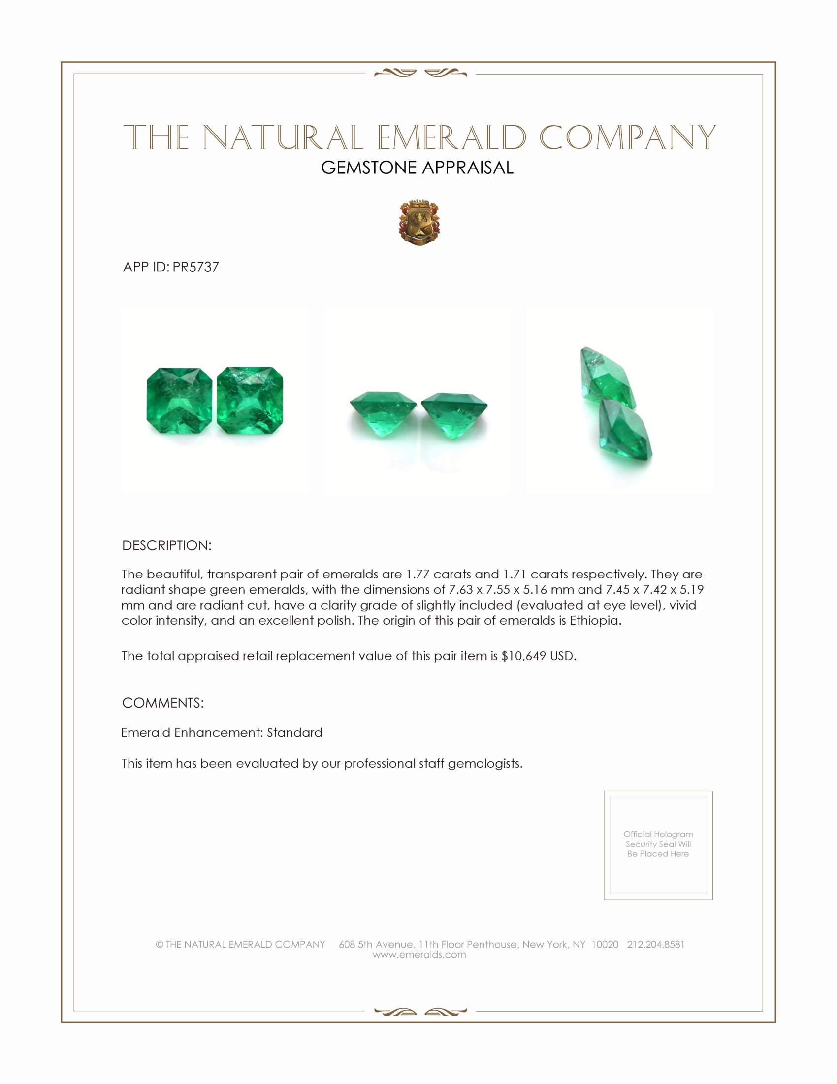 3.48 Ct.Tw. Emerald Pair from Ethiopia