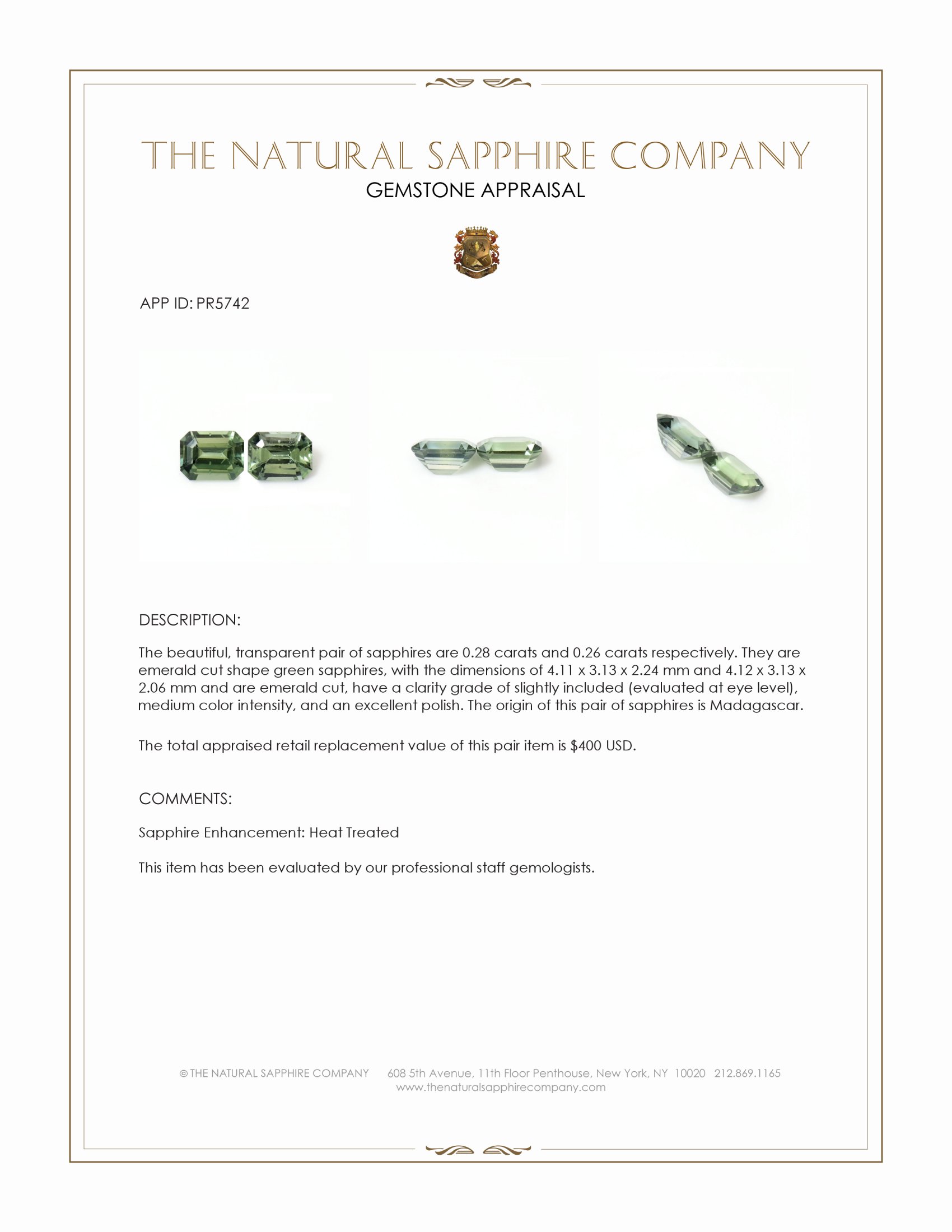 0.54 Ct.Tw. Green Sapphire Pair from Madagascar