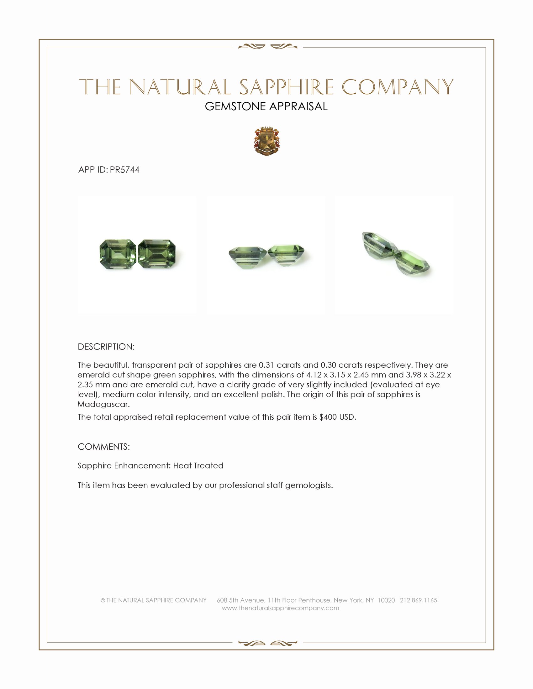 0.61 Ct.Tw. Green Sapphire Pair from Madagascar