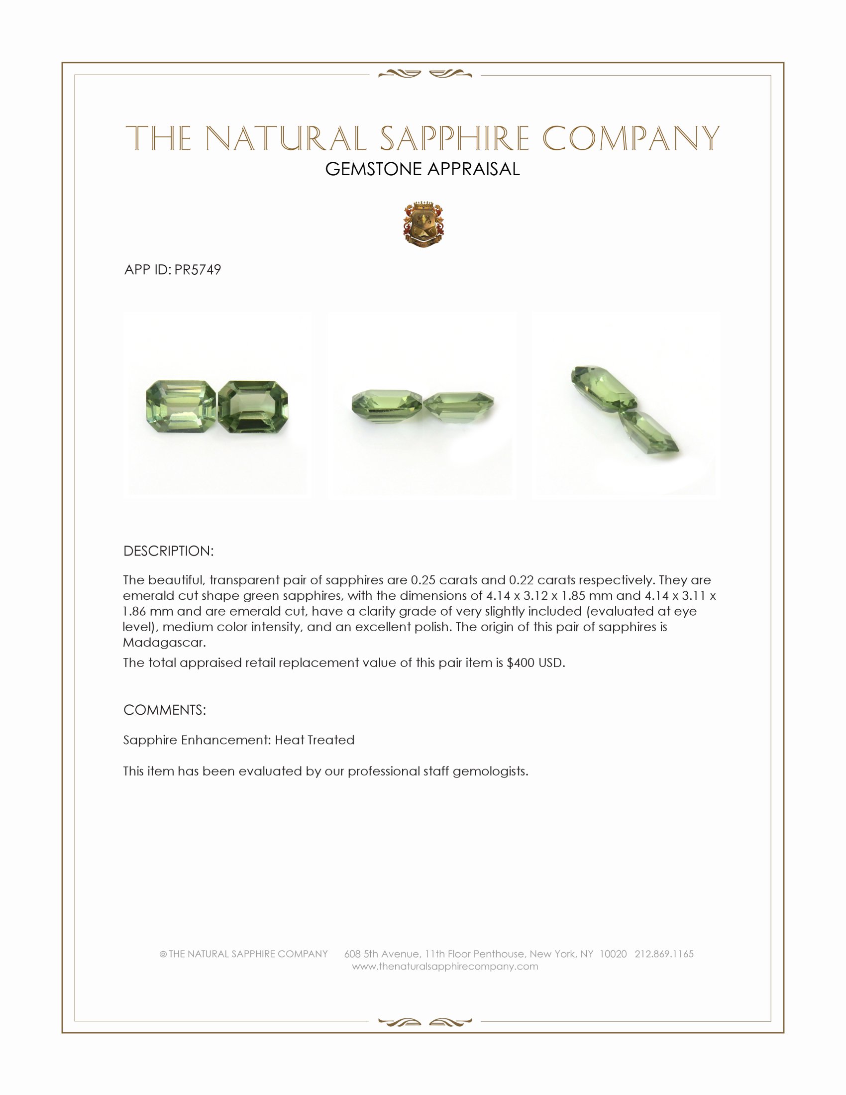 0.47 Ct.Tw. Green Sapphire Pair from Madagascar
