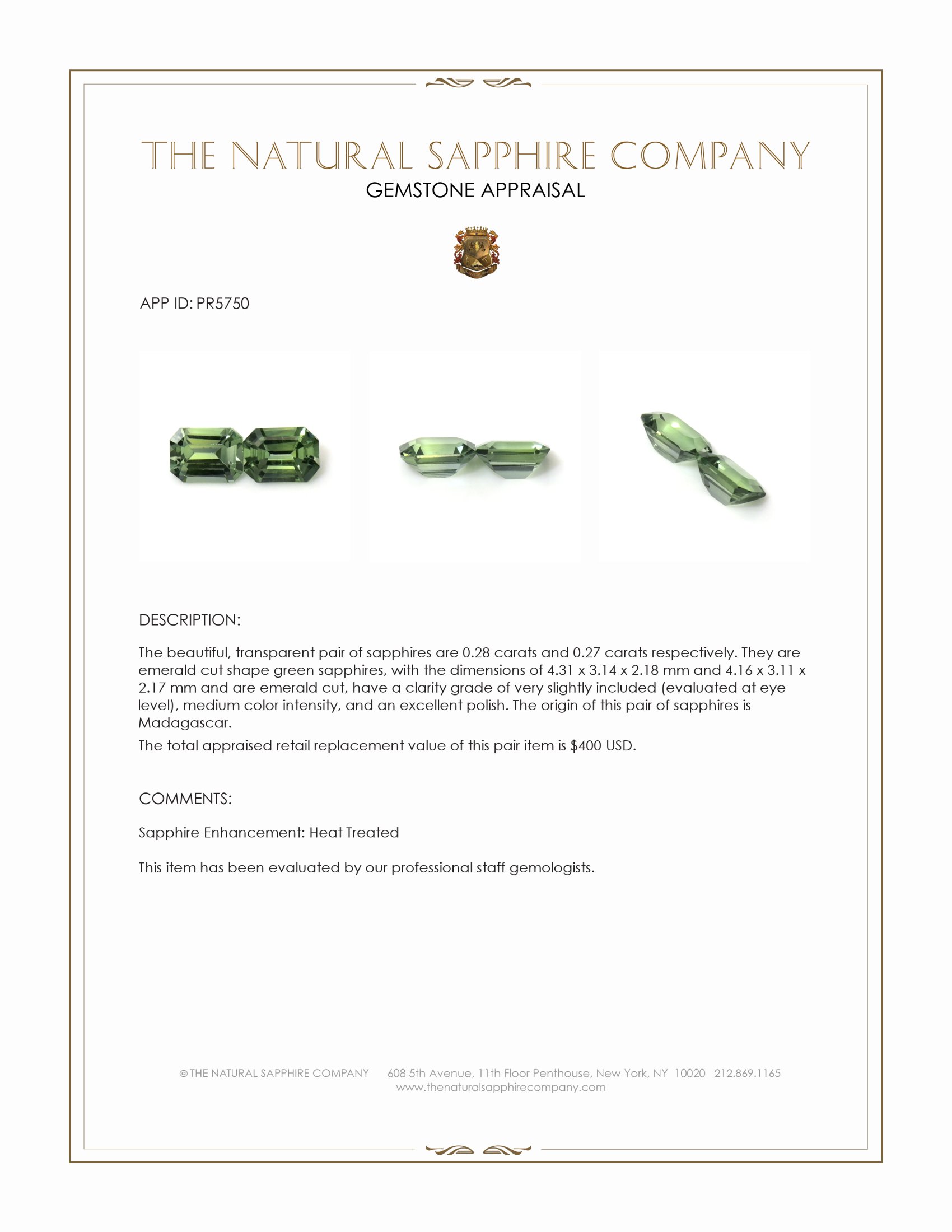 0.55 Ct.Tw. Green Sapphire Pair from Madagascar