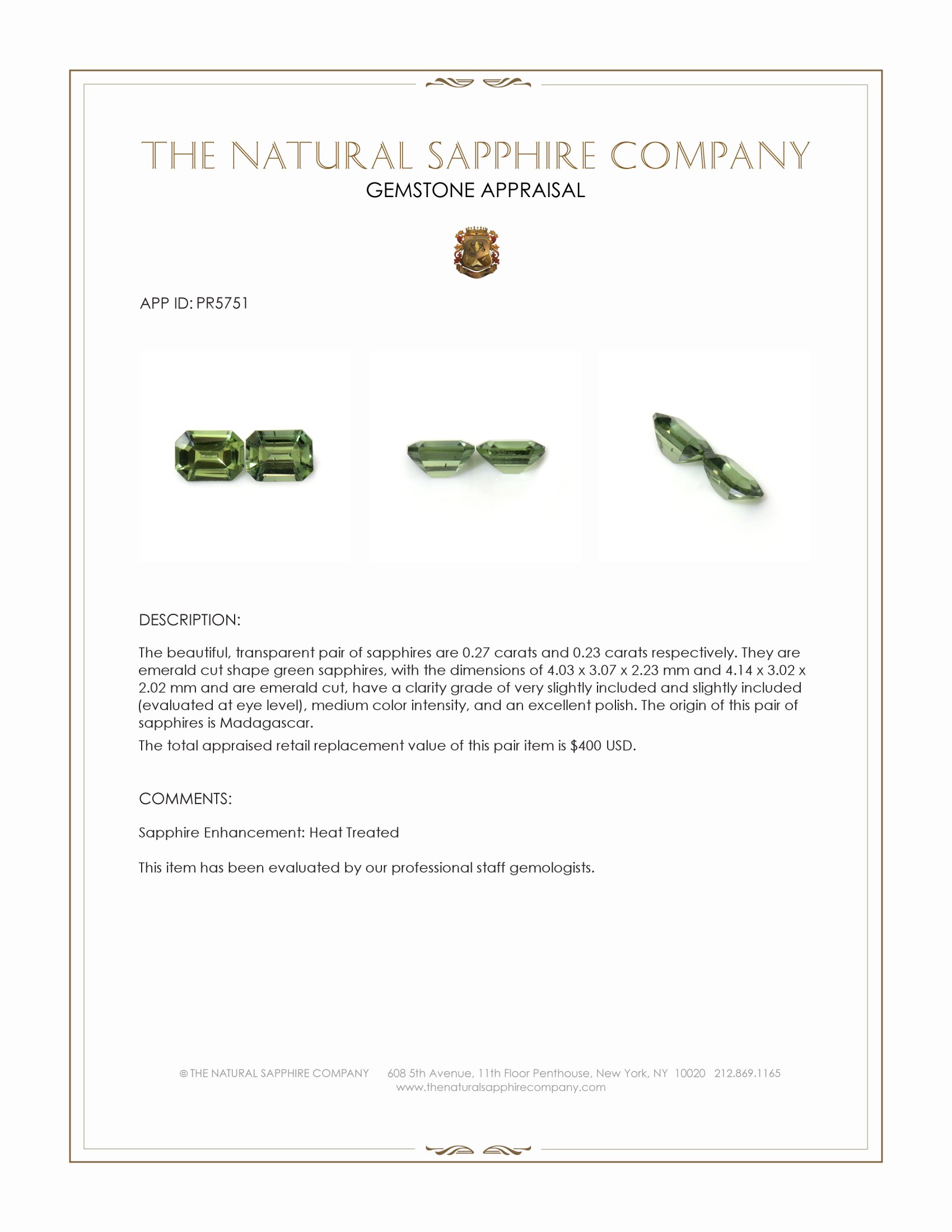 0.50 Ct.Tw. Green Sapphire Pair from Madagascar