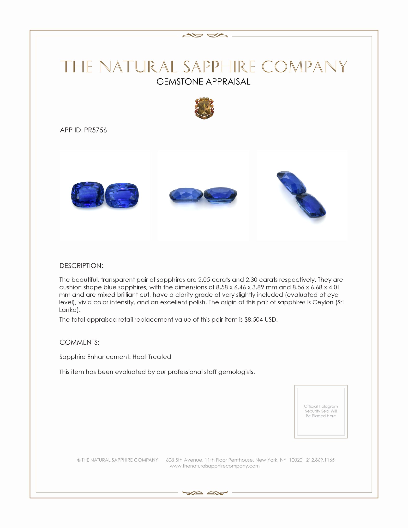 4.35 Ct.Tw. Blue Sapphire Pair from Ceylon (Sri Lanka)