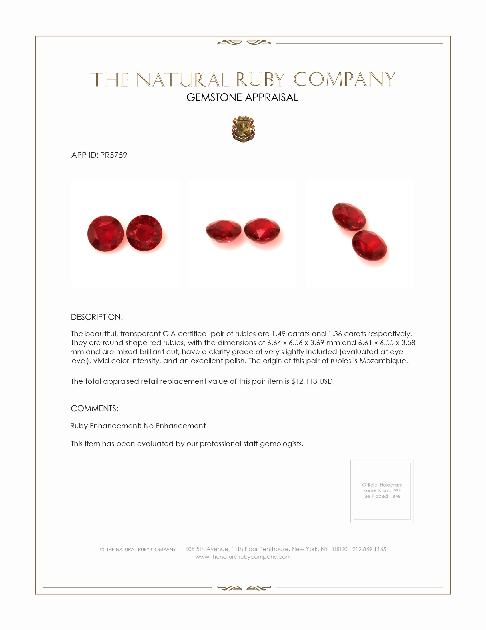 2.85 Ct.Tw. Ruby Pair from Mozambique