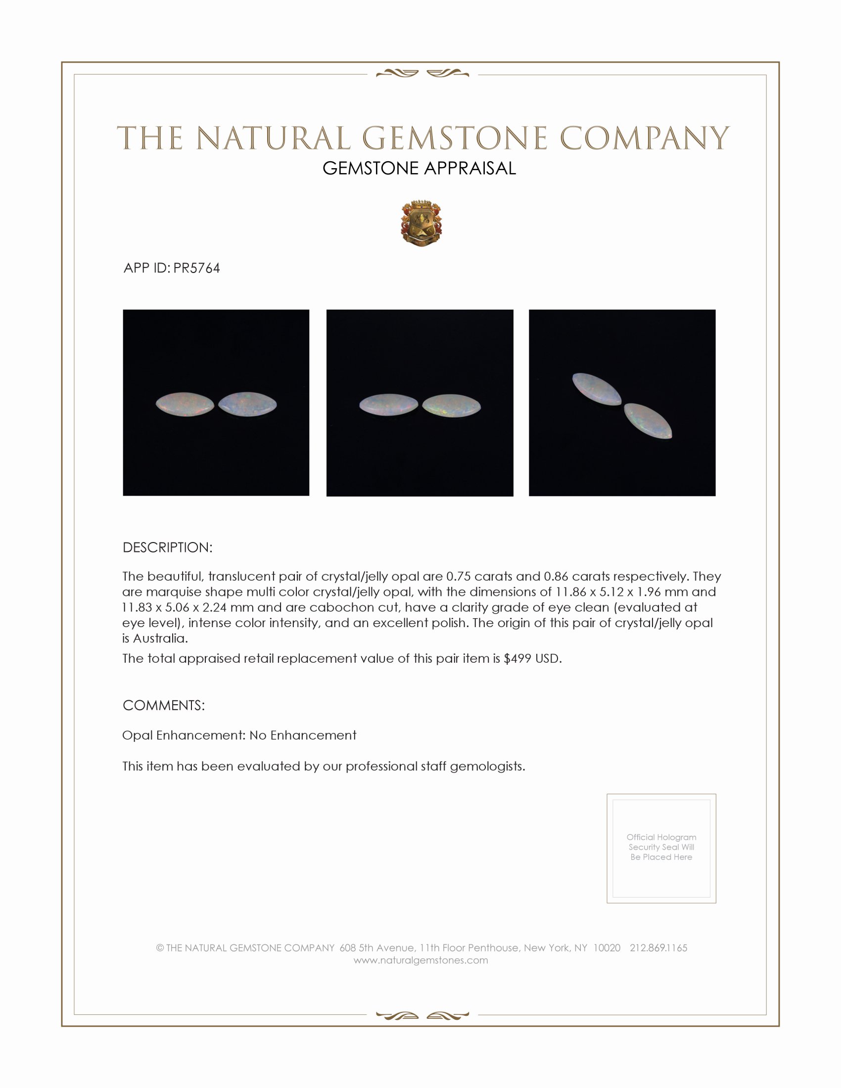 1.61 Ct.Tw. Cabochon Opal Pair from Australia