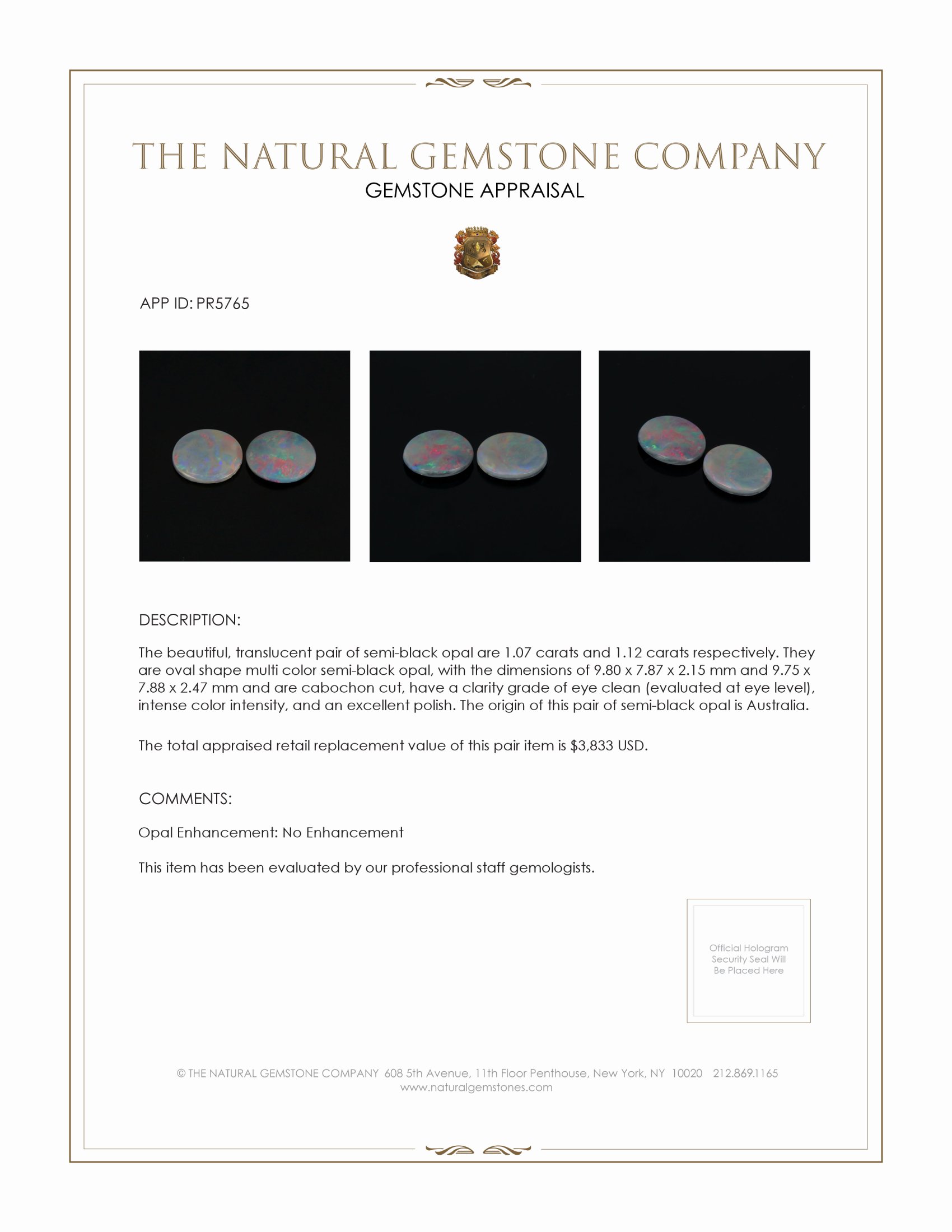 2.19 Ct.Tw. Cabochon Opal Pair from Australia