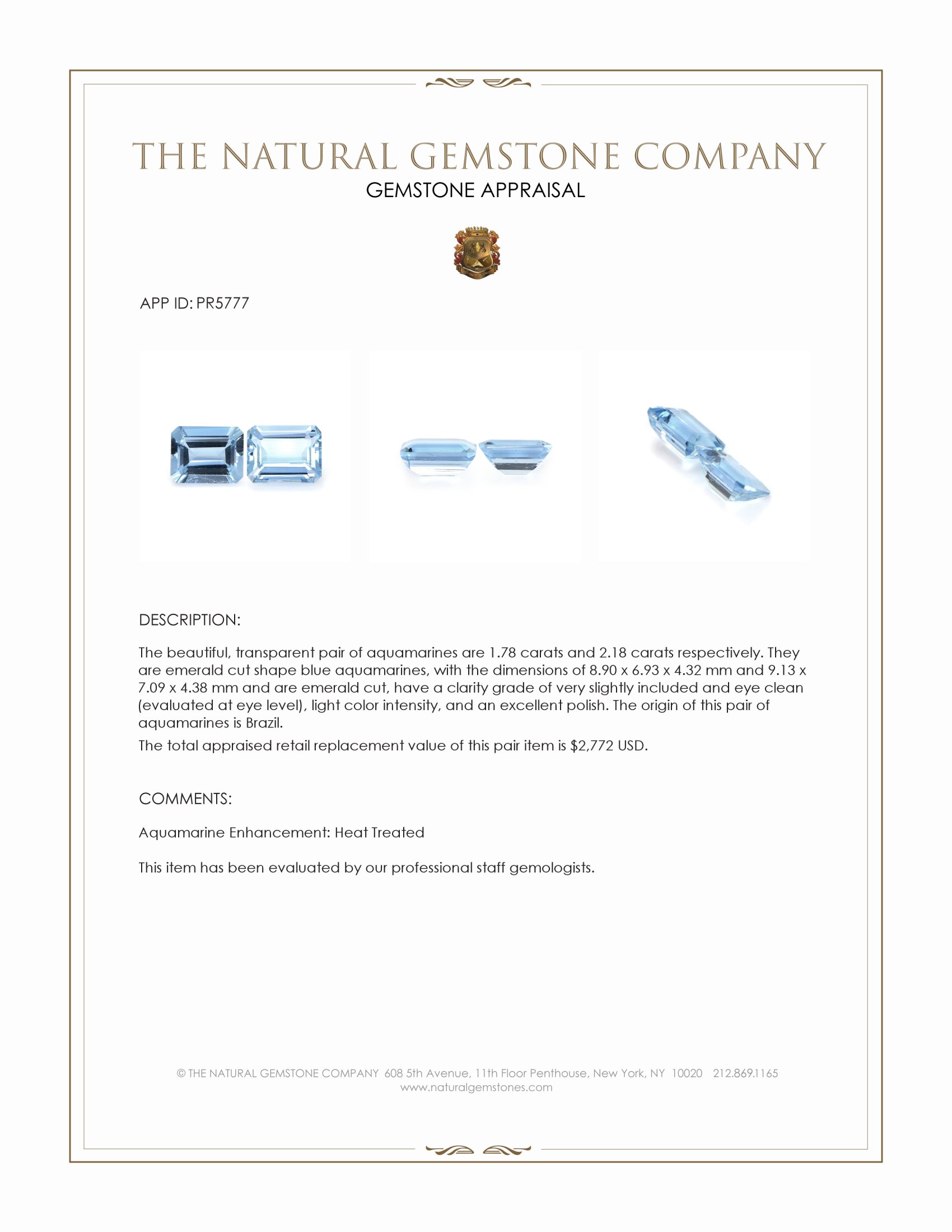 3.96 Ct.Tw. Aquamarine Pair from Brazil