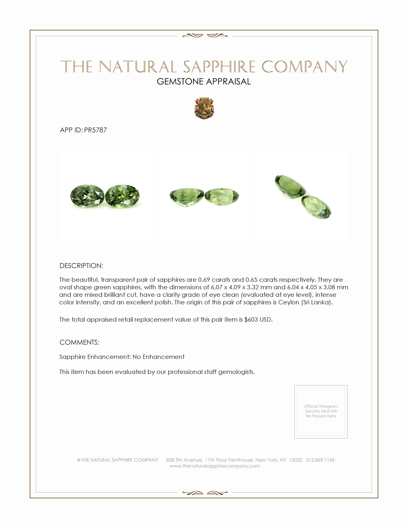 1.34 Ct.Tw. Green Sapphire Pair from Ceylon (Sri Lanka)