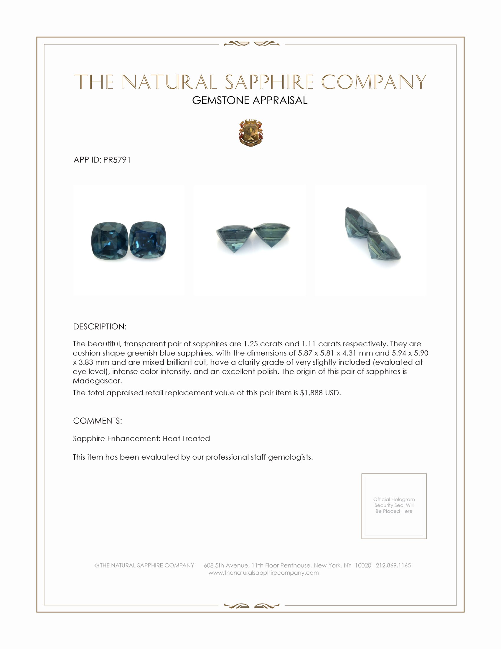 2.36 Ct.Tw. Greenish Blue Sapphire Pair from Madagascar
