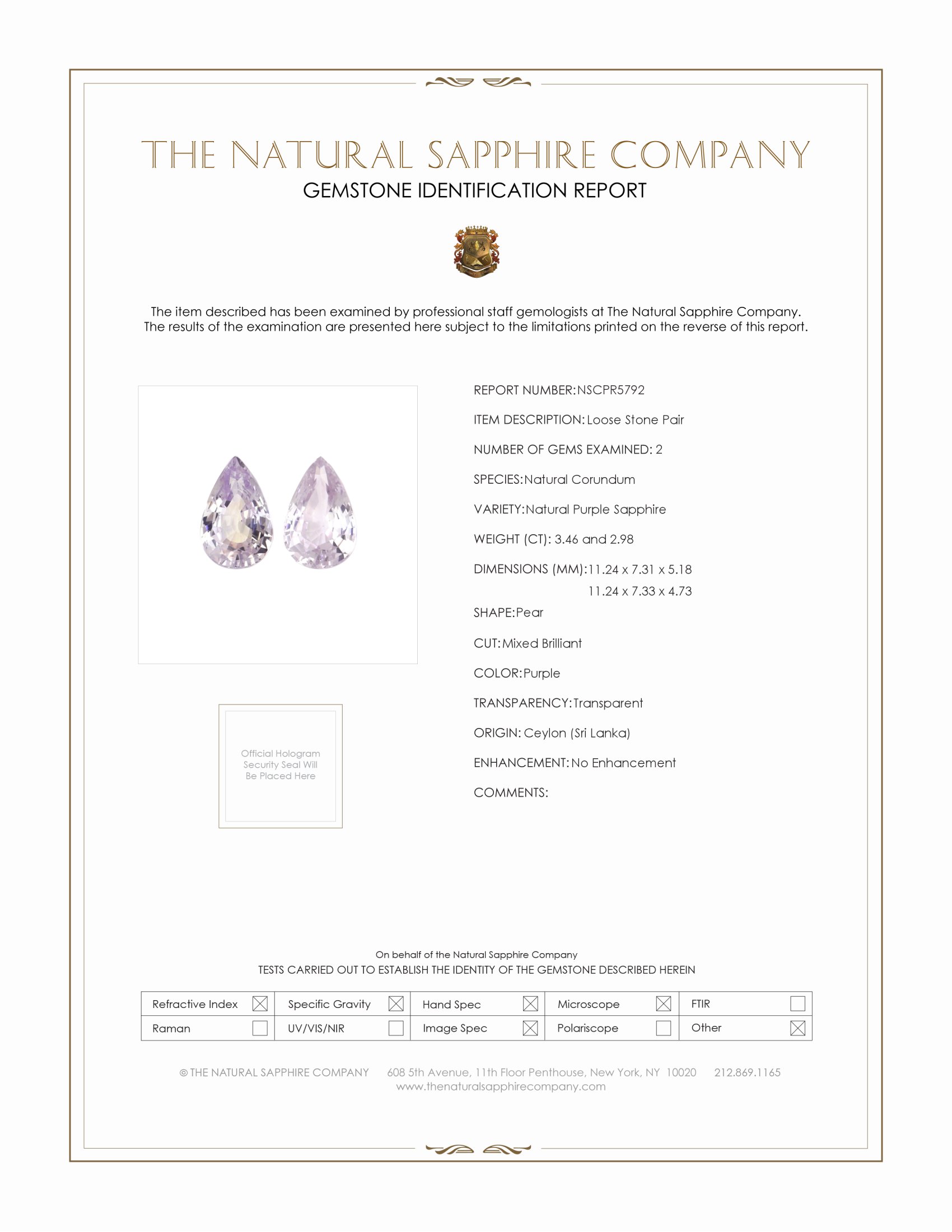 6.44 Ct.Tw. Purple Sapphire Pair from Ceylon (Sri Lanka)