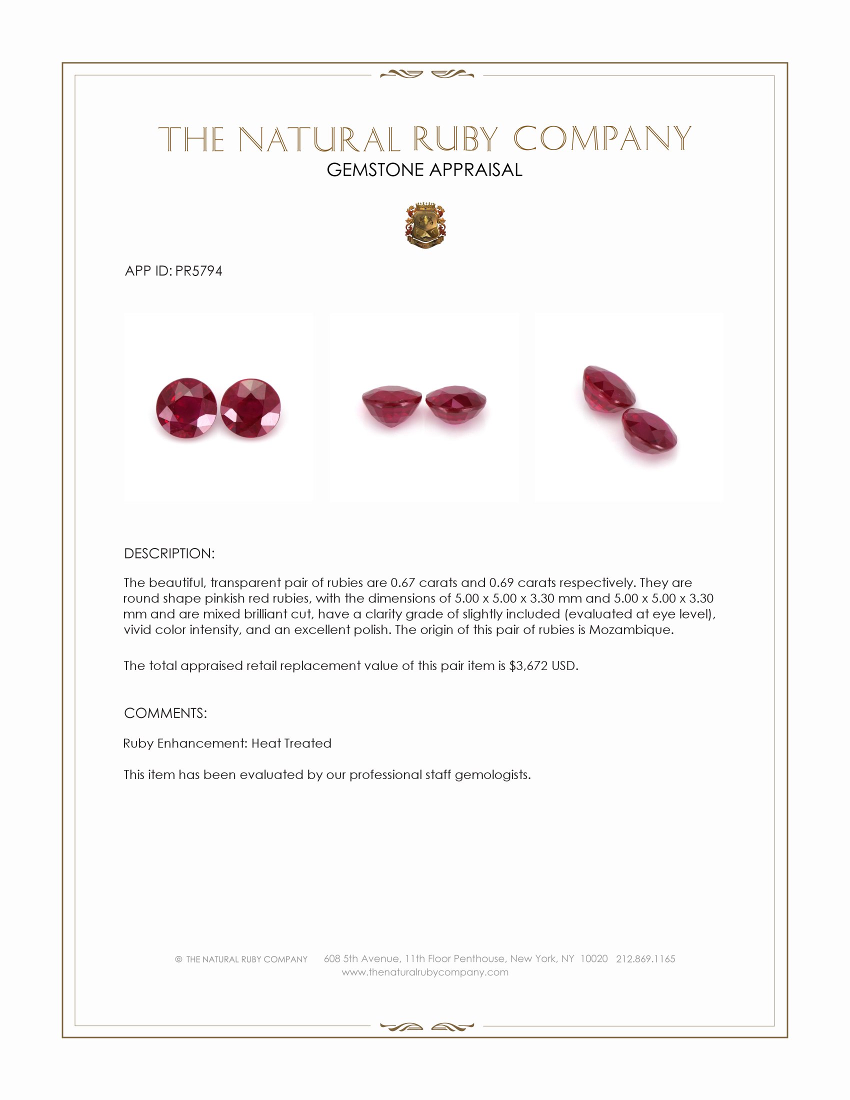 1.36 Ct.Tw. Pinkish Red Ruby Pair from Mozambique
