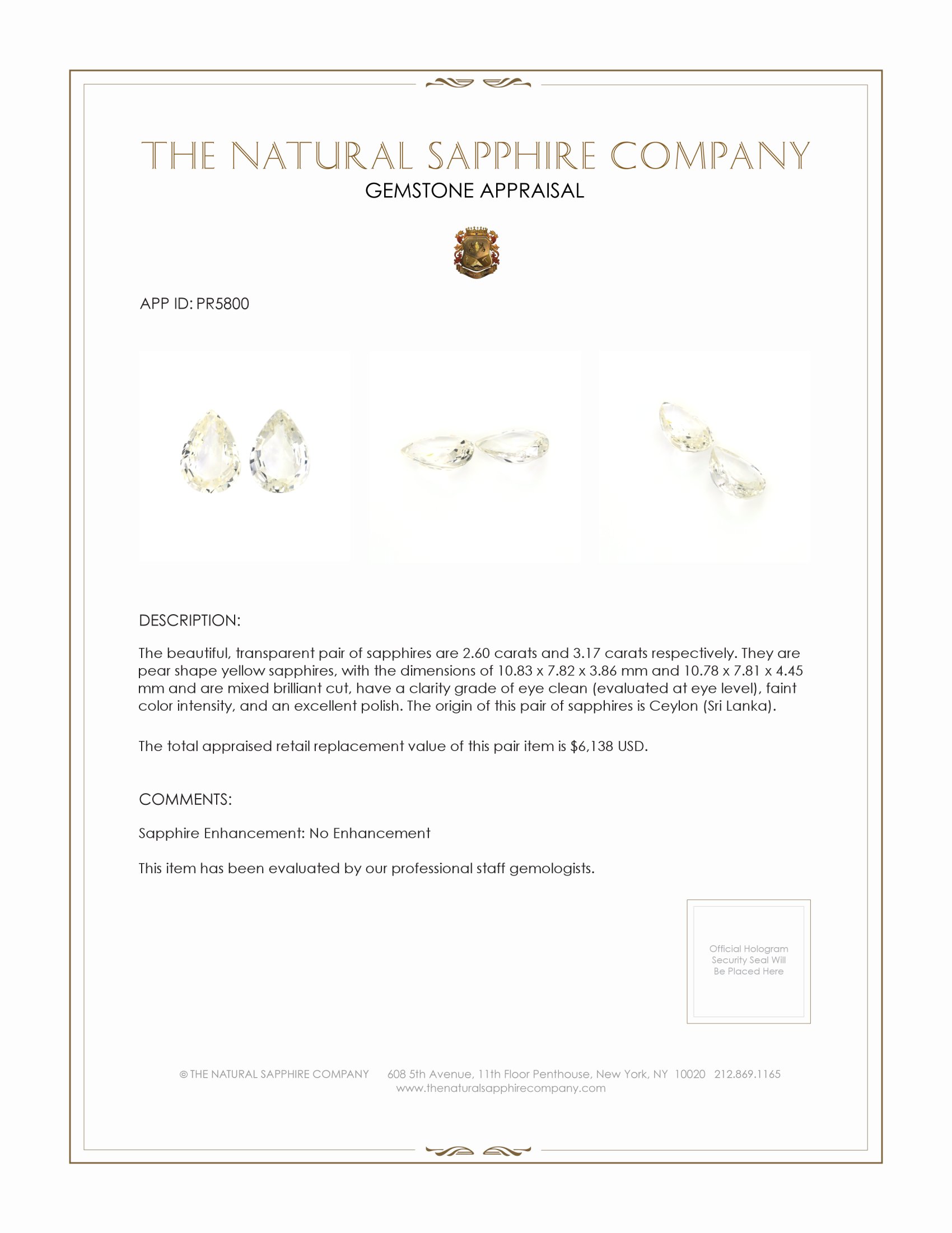 5.77 Ct.Tw. Yellow Sapphire Pair from Ceylon (Sri Lanka)