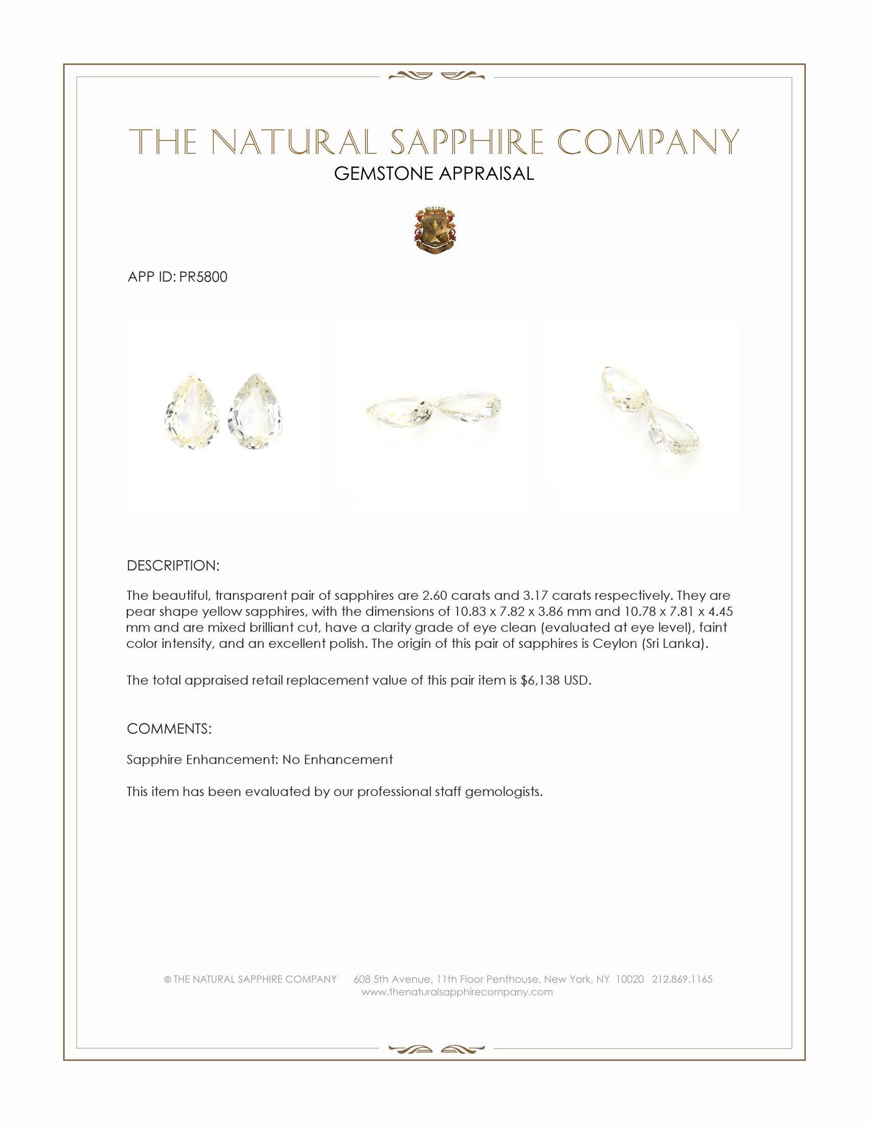 5.77 Ct.Tw. Yellow Sapphire Pair from Ceylon (Sri Lanka)