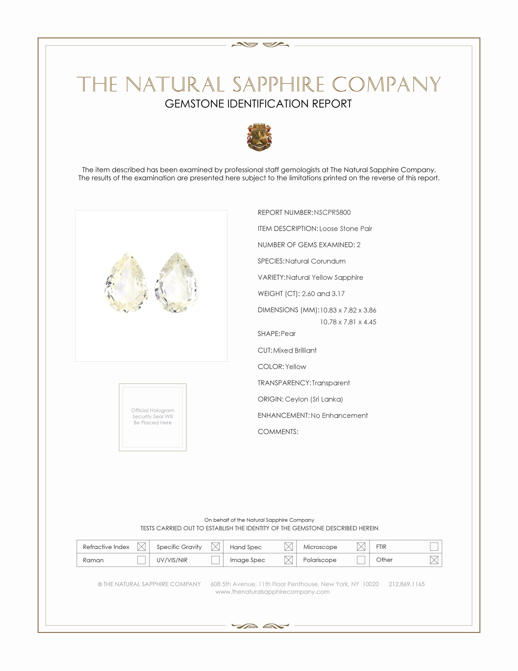 5.77 Ct.Tw. Yellow Sapphire Pair from Ceylon (Sri Lanka)