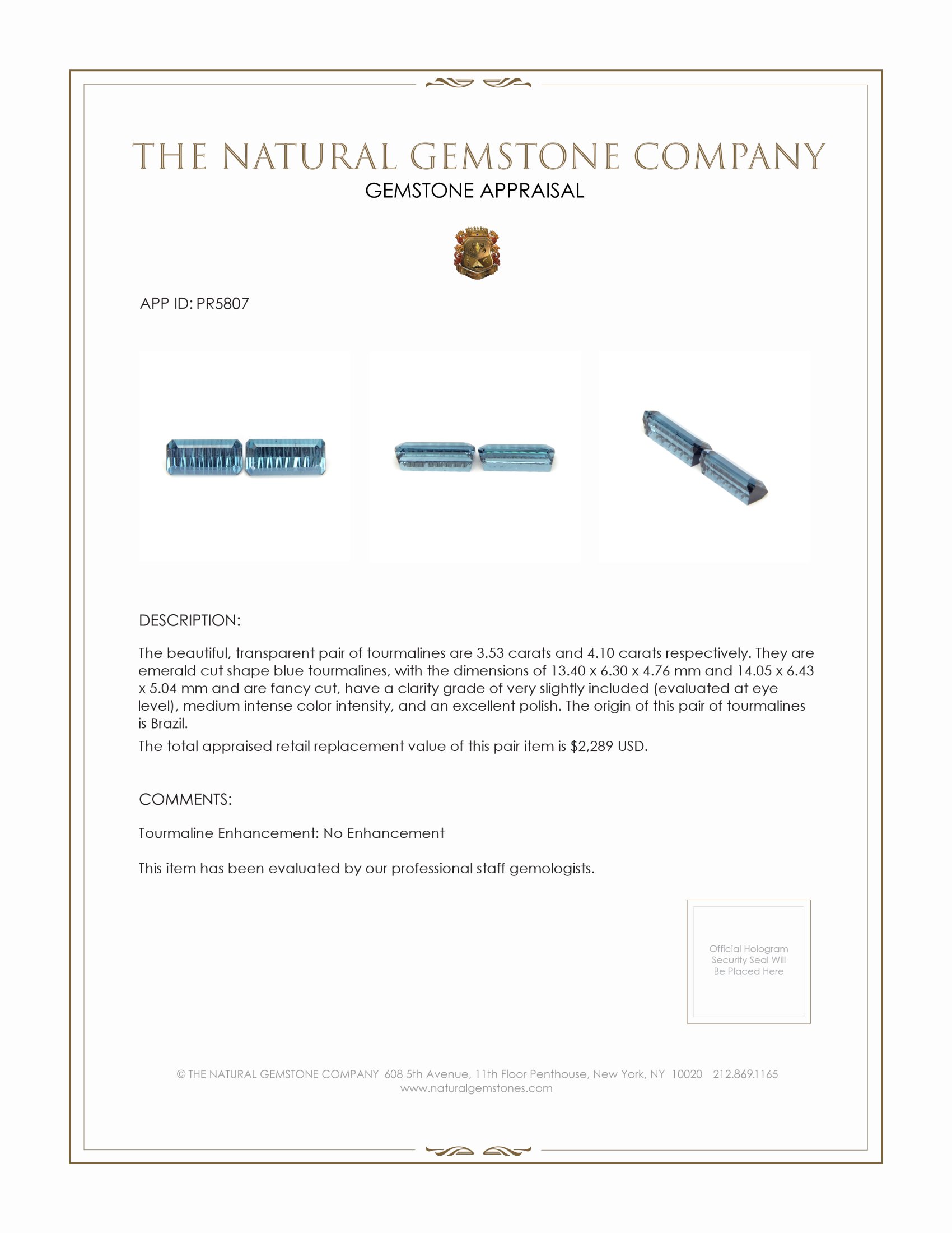 7.63 Ct.Tw. Tourmaline Pair from Brazil