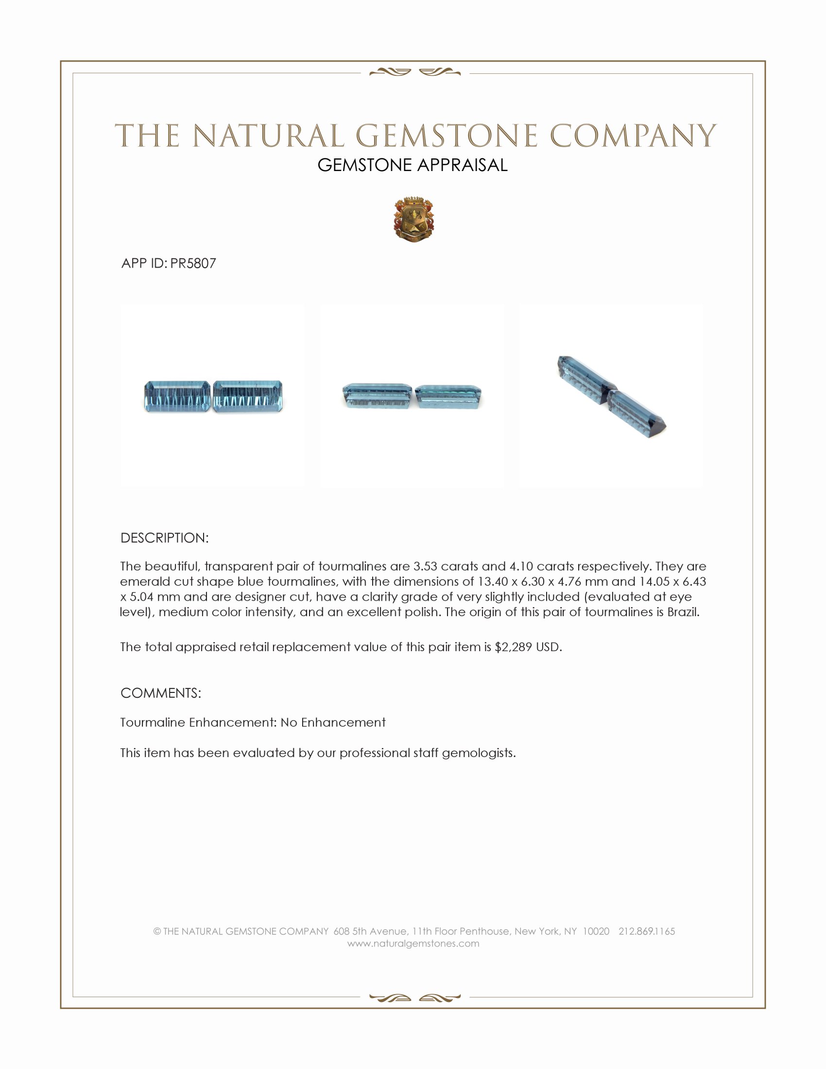 7.63 Ct.Tw. Tourmaline Pair from Brazil