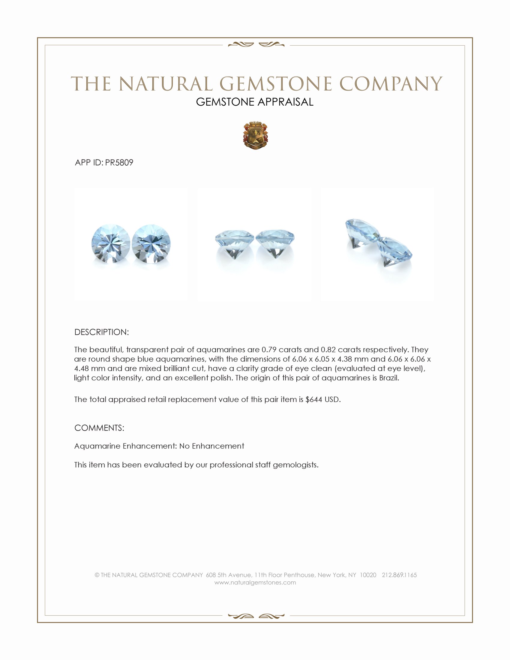 1.61 Ct.Tw. Blue Aquamarine Pair from Brazil