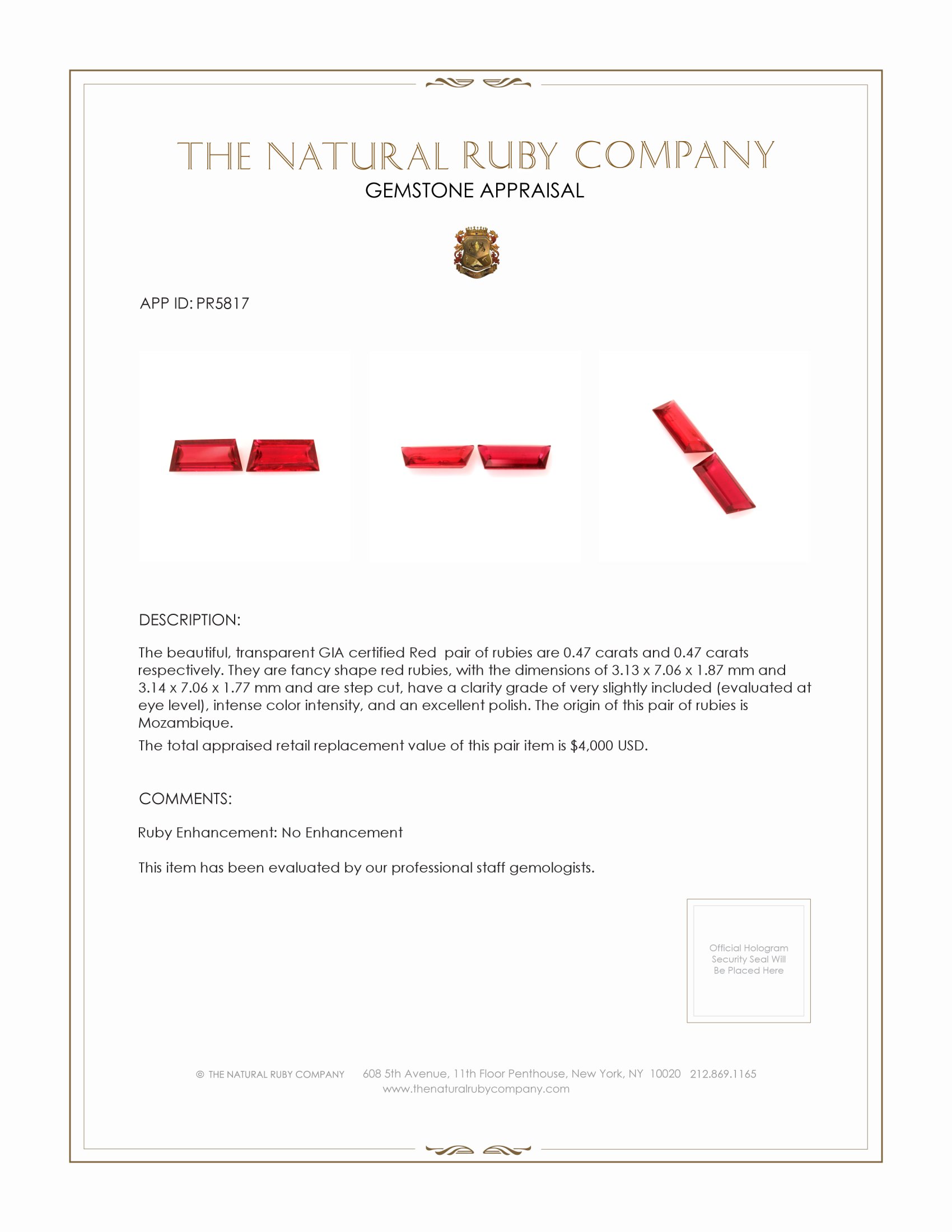 0.94 Ct.Tw. Ruby Pair from Mozambique