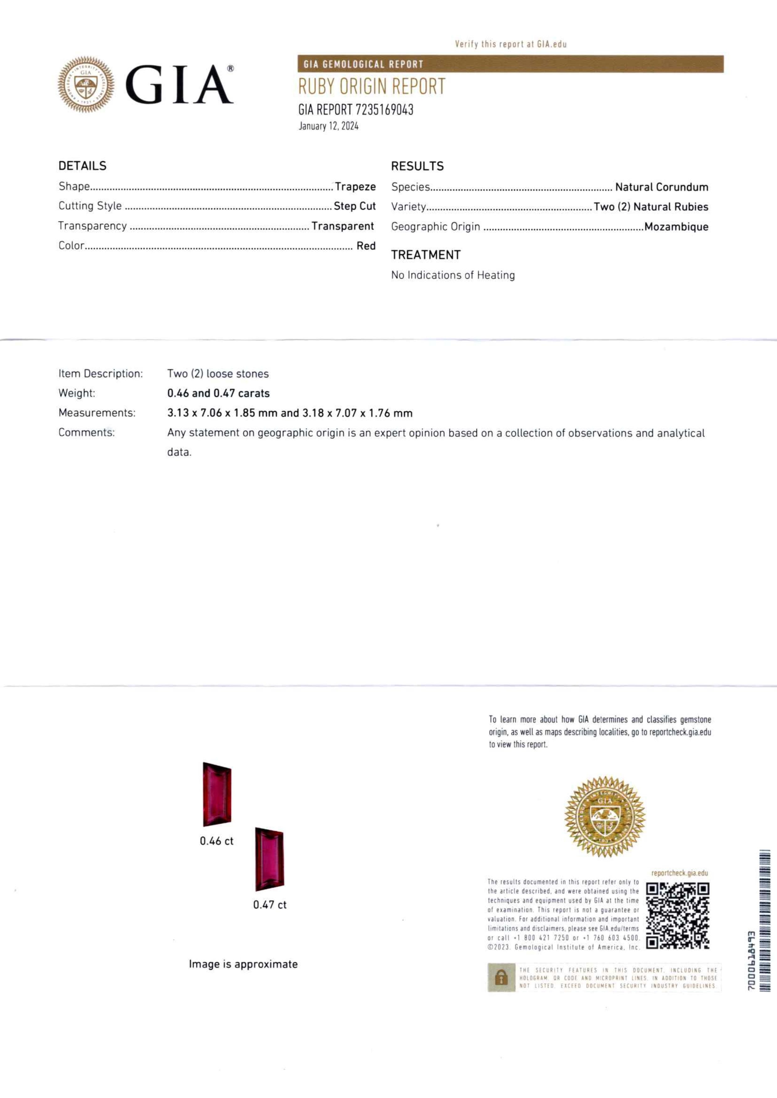 0.94 Ct.Tw. Ruby Pair from Mozambique