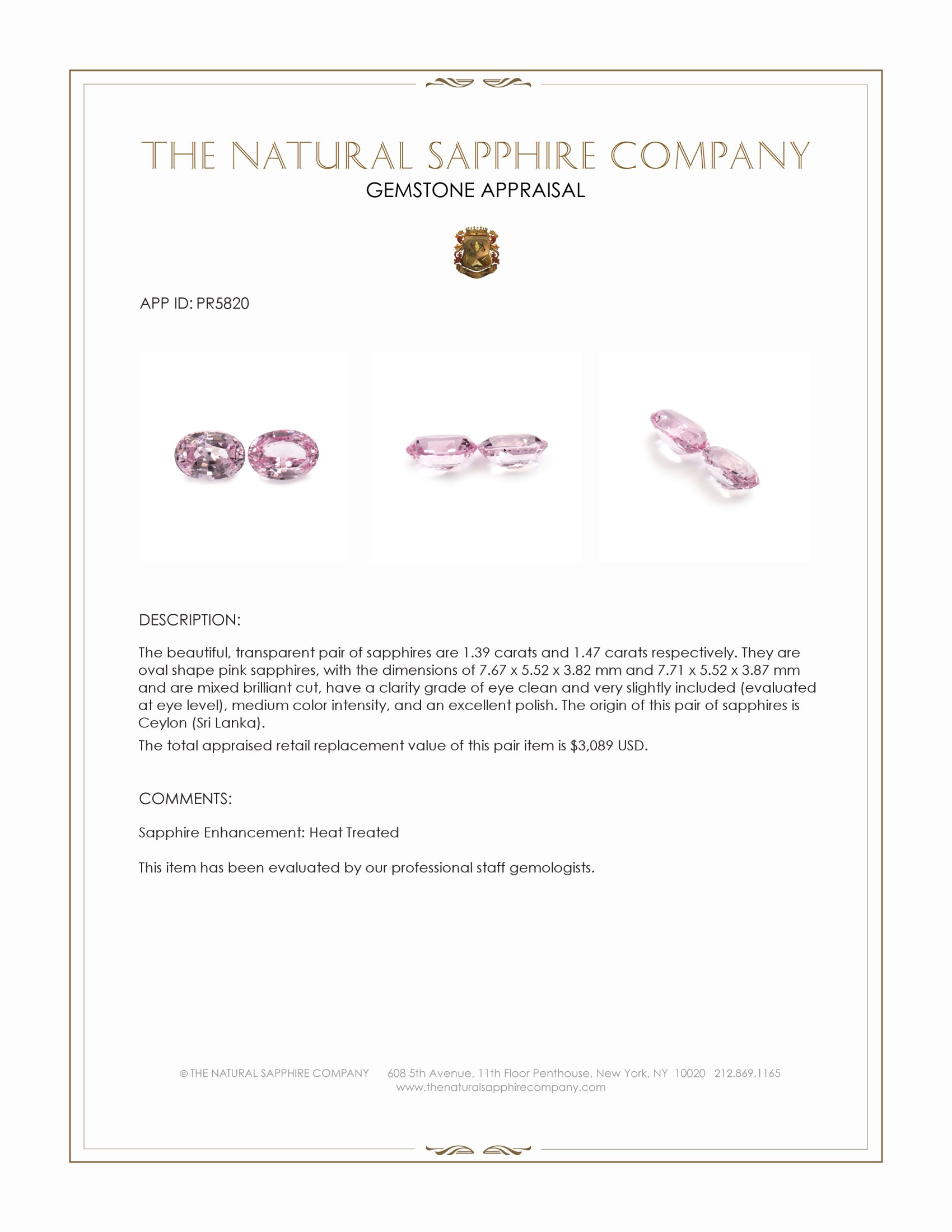 2.86 Ct.Tw. Pink Sapphire Pair from Ceylon (Sri Lanka)