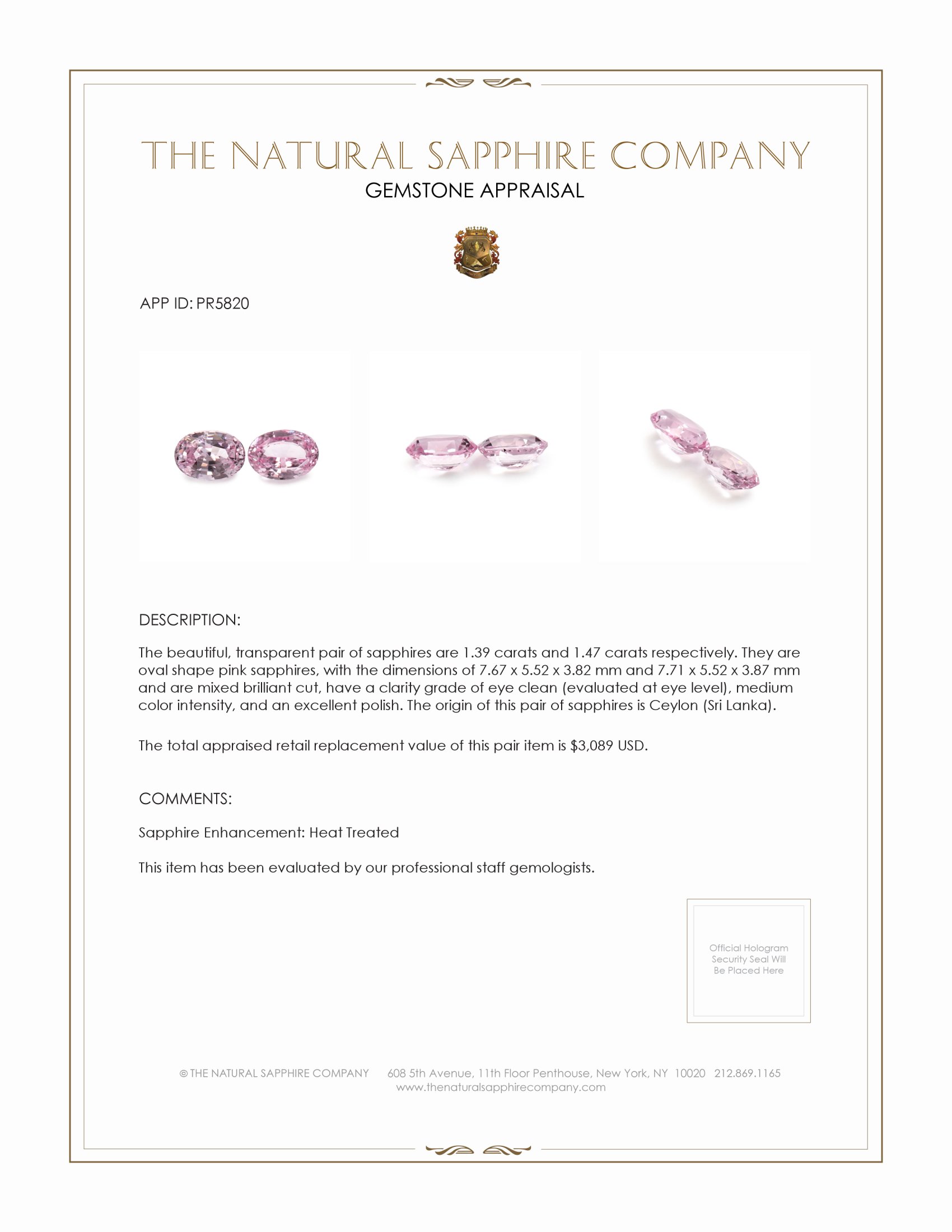 2.86 Ct.Tw. Pink Sapphire Pair from Ceylon (Sri Lanka)