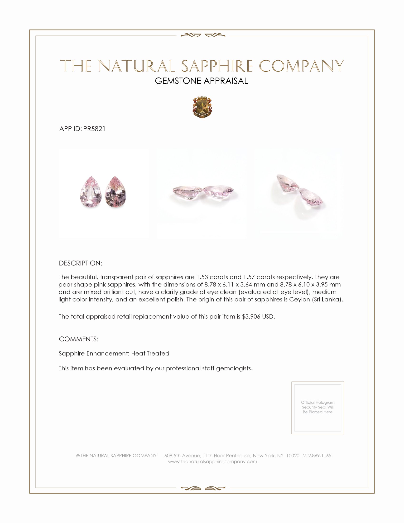 3.10 Ct.Tw. Pink Sapphire Pair from Ceylon (Sri Lanka)