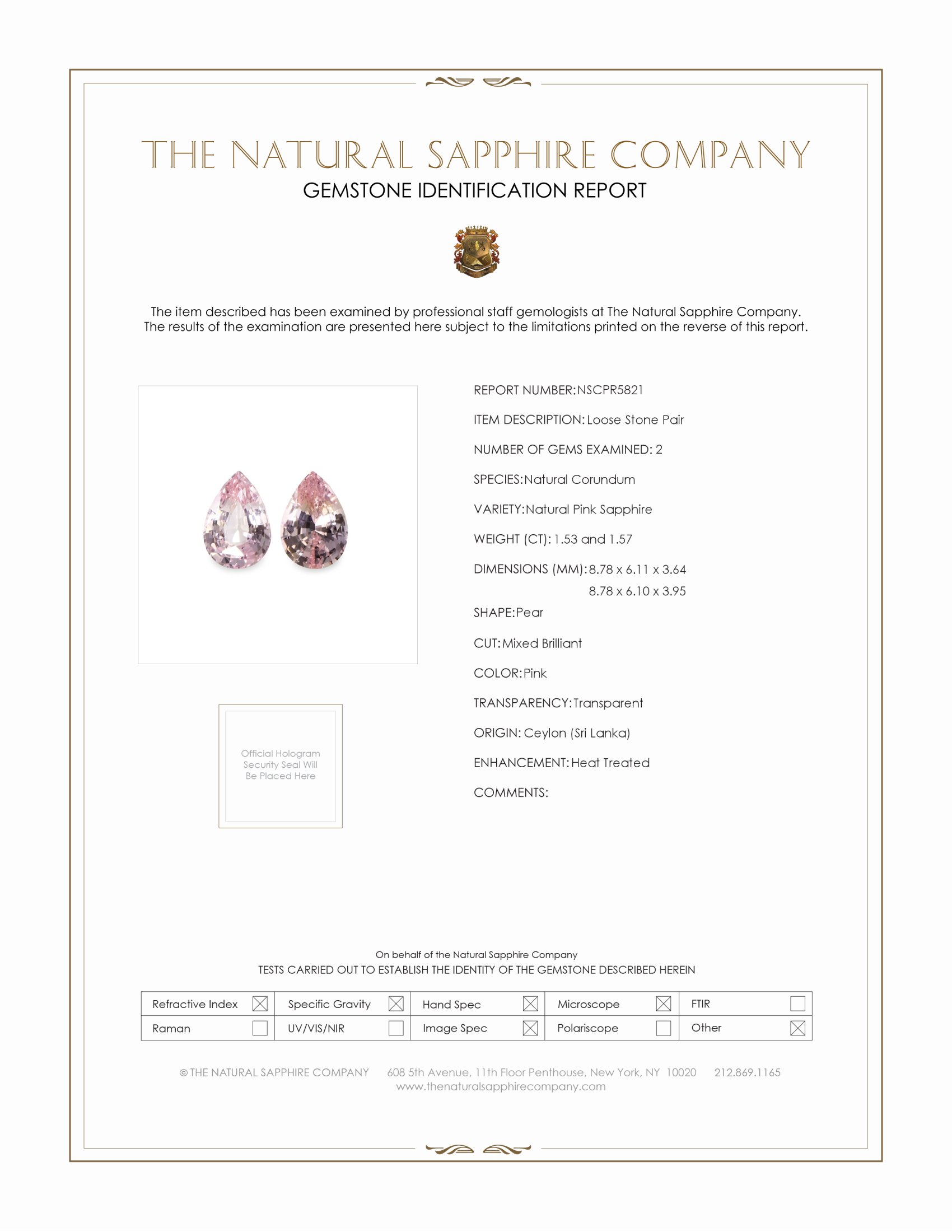 3.10 Ct.Tw. Pink Sapphire Pair from Ceylon (Sri Lanka)