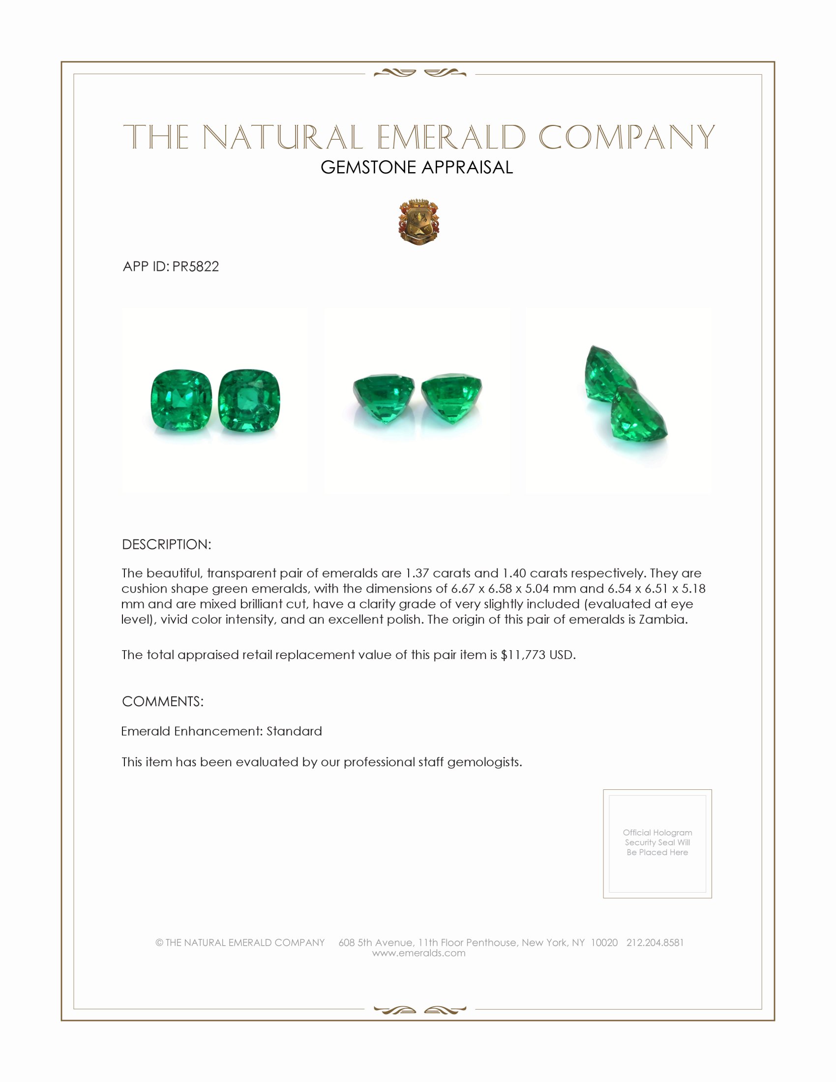 2.77 Ct.Tw. Emerald Pair from Zambia
