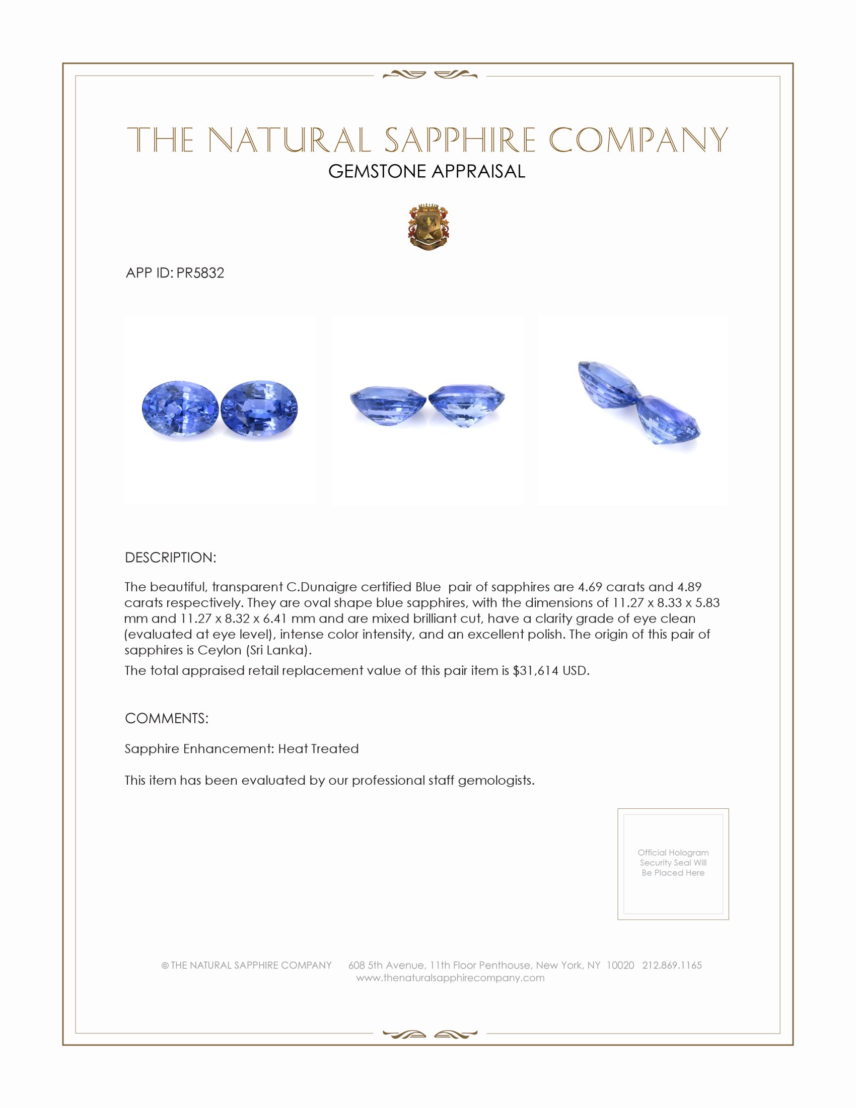 9.58 Ct.Tw. Blue Sapphire Pair from Ceylon (Sri Lanka)