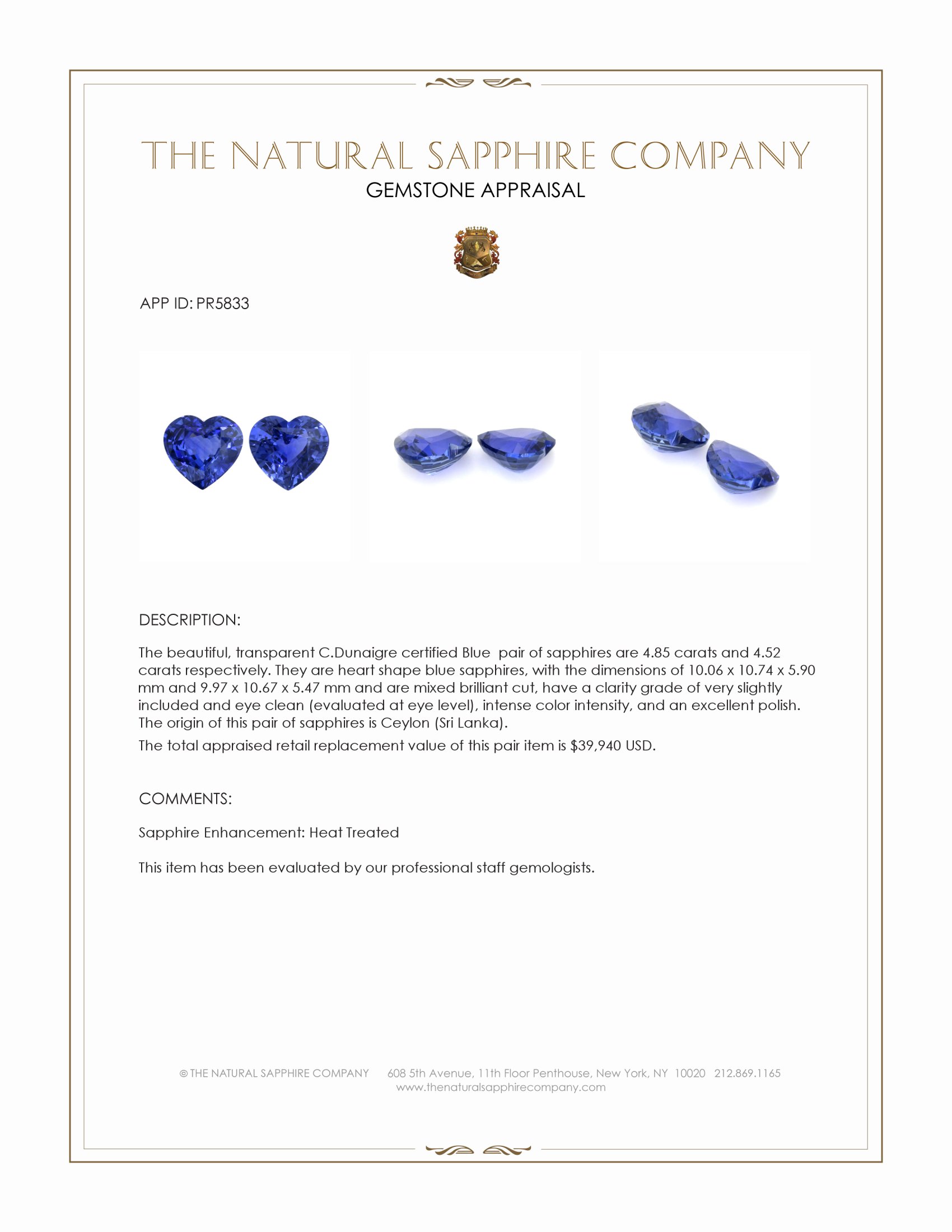 9.37 Ct.Tw. Blue Sapphire Pair from Ceylon (Sri Lanka)