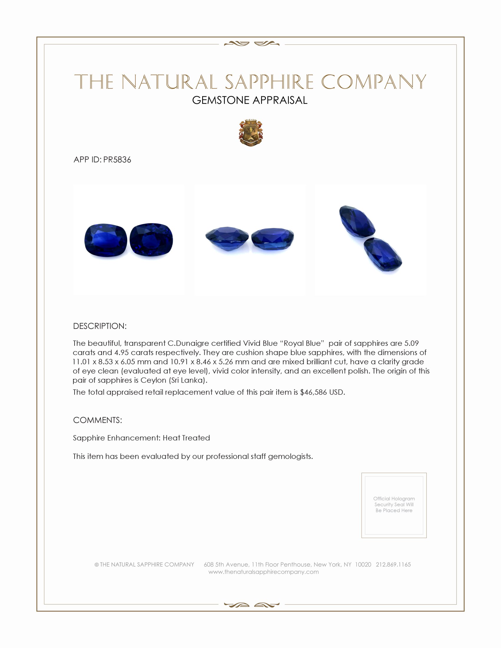 10.04 Ct.Tw. Blue Sapphire Pair from Ceylon (Sri Lanka)