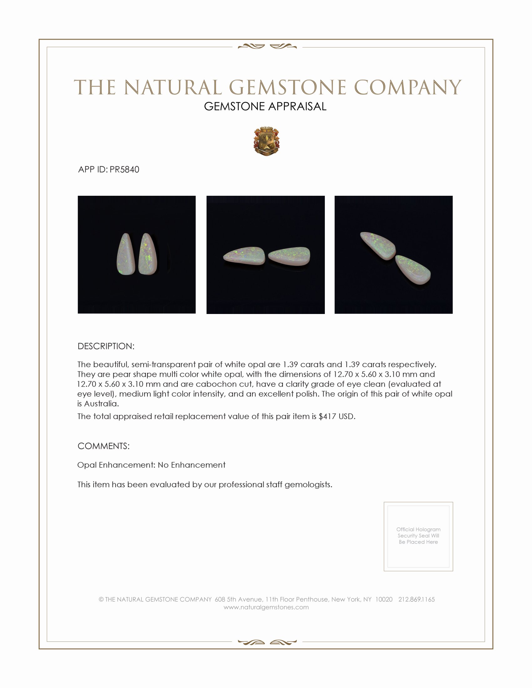 2.78 Ct.Tw. Cabochon Opal Pair from Australia