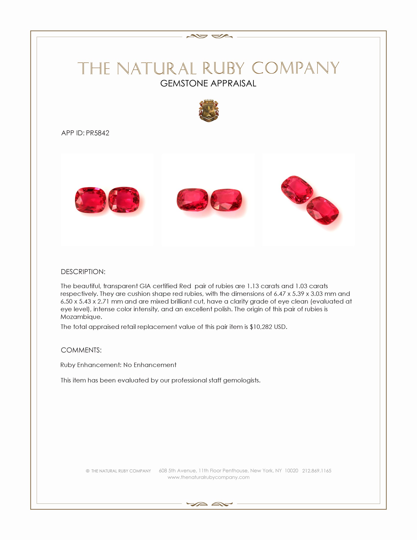 2.16 Ct.Tw. Ruby Pair from Mozambique