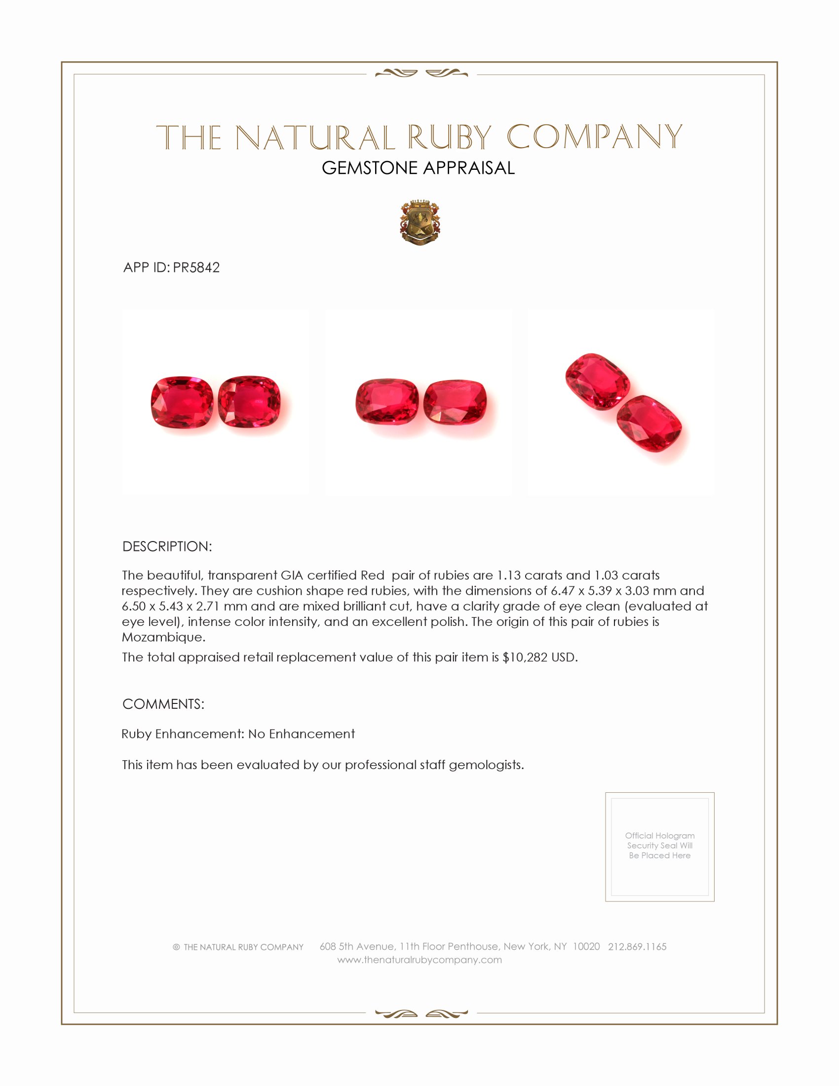 2.16 Ct.Tw. Ruby Pair from Mozambique