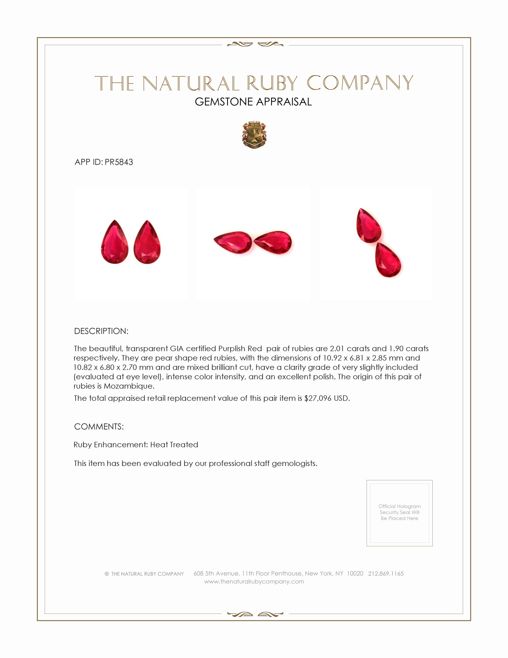 3.91 Ct.Tw. Ruby Pair from Mozambique